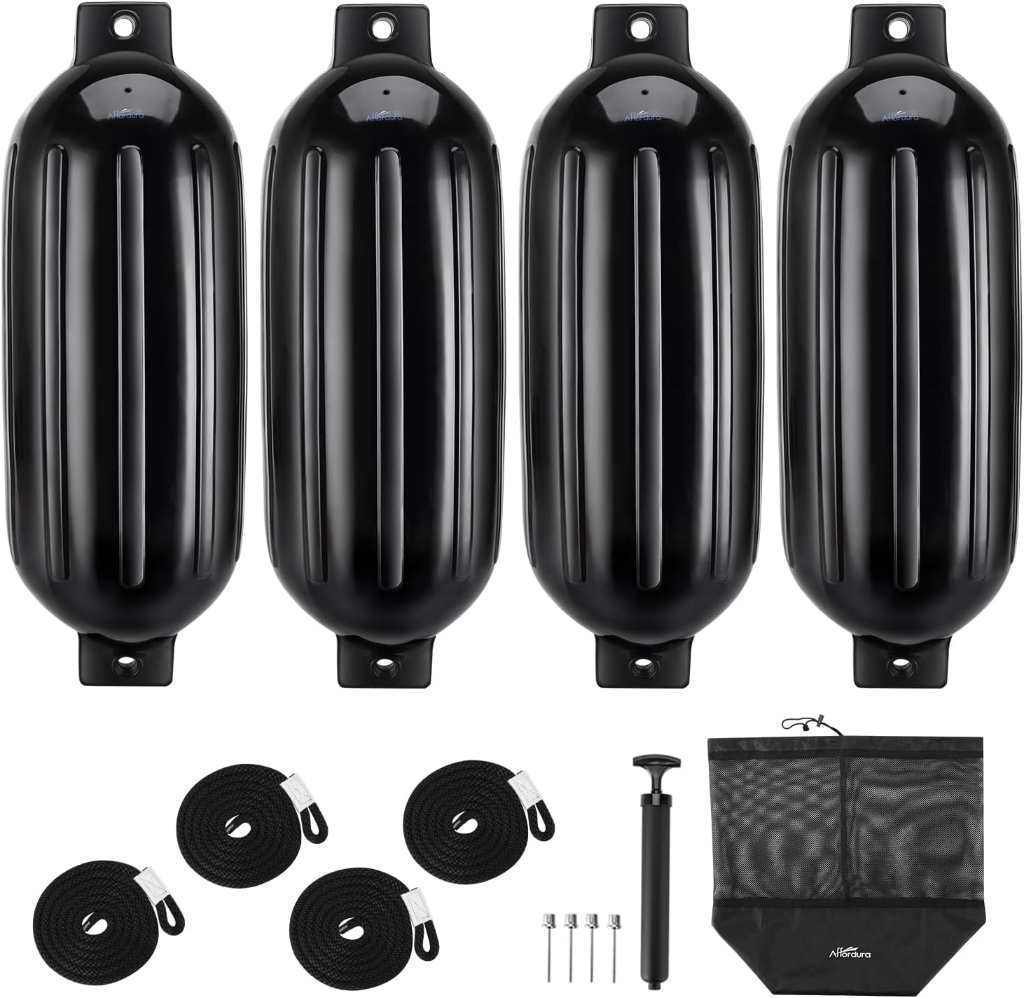 Affordura Boat Fender 4 Pack with Ropes & Accessories, 6.5 Inch Bumpers for Pontoon Protection
