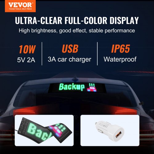 VEVOR Programmierbares LED-Schild, P5 Vollfarb-LED-Scrolling-Panel, DIY-Anzeigetafel mit Benutzerdefiniertem Textanimationsmuster, Bluetooth-App-Steuerung, Nachrichten-Ladenschild 38 x 10 cm
