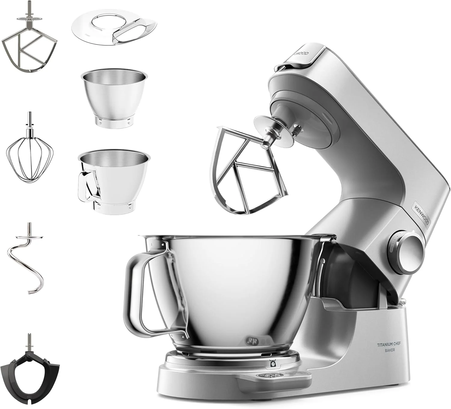 Kenwood Titanium Chef Baker KVL85.424SI Keukenmachine met ge?ntegreerde weegschaal, incl. 4-delige patisserie set, 7 L en 5 L mengkom, traploze snelheidsregeling, 1200 W, zilver