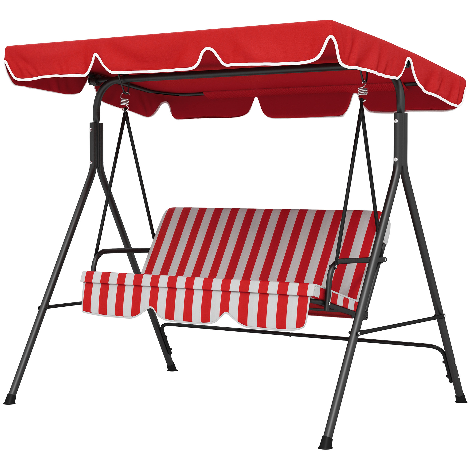 Outsunny Gartenschaukel 3-Sitzer mit verstellbarem Dach, Sitz- und Rückenkissen Schwarz Rot Polyester Stahl