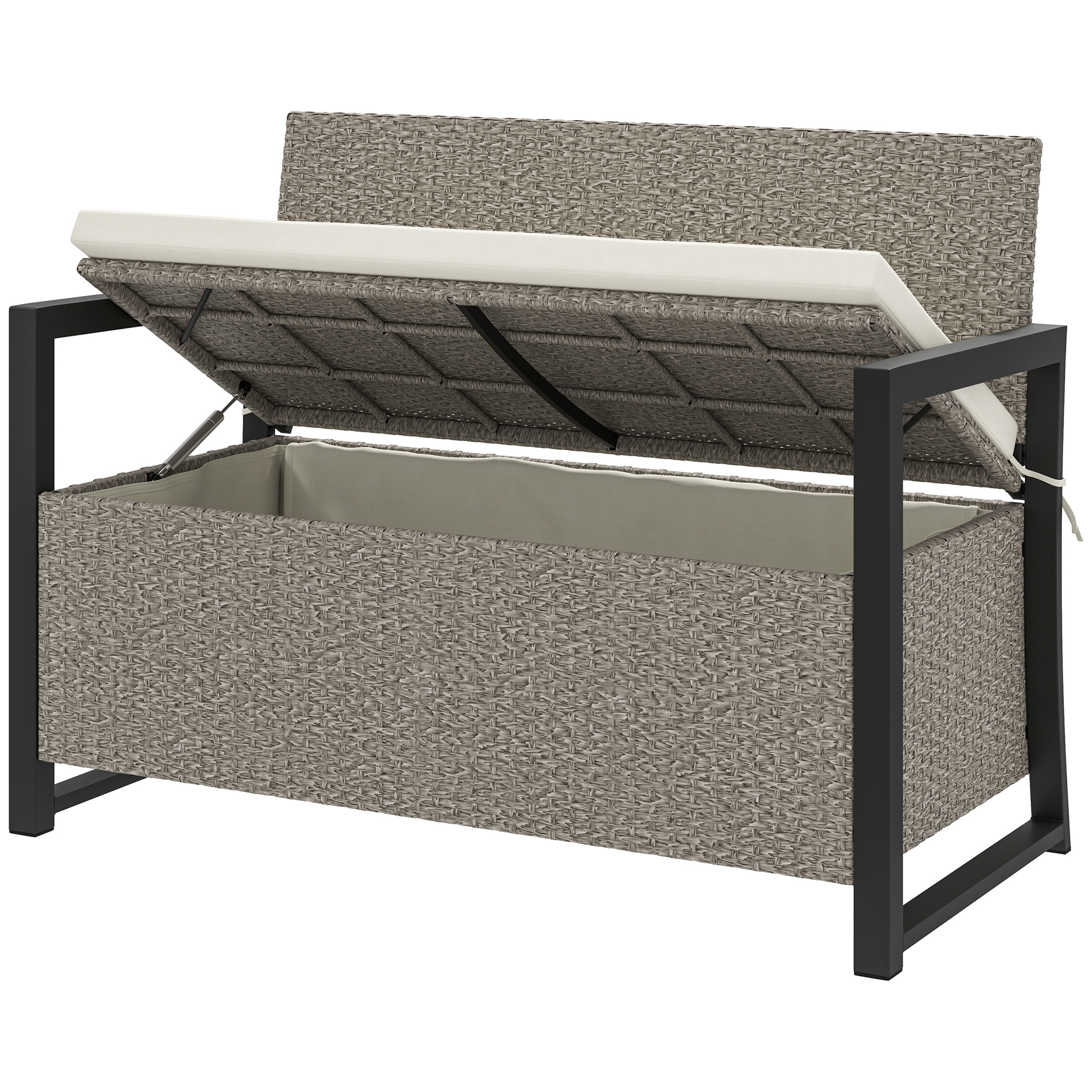 Outsunny Gartenbank mit Stauraum 2-Sitzer Sitzbank mit Sitzkissen gepolstert Aufbewahrungsbank 117 x 60 x 86 cm Cremeweiß
