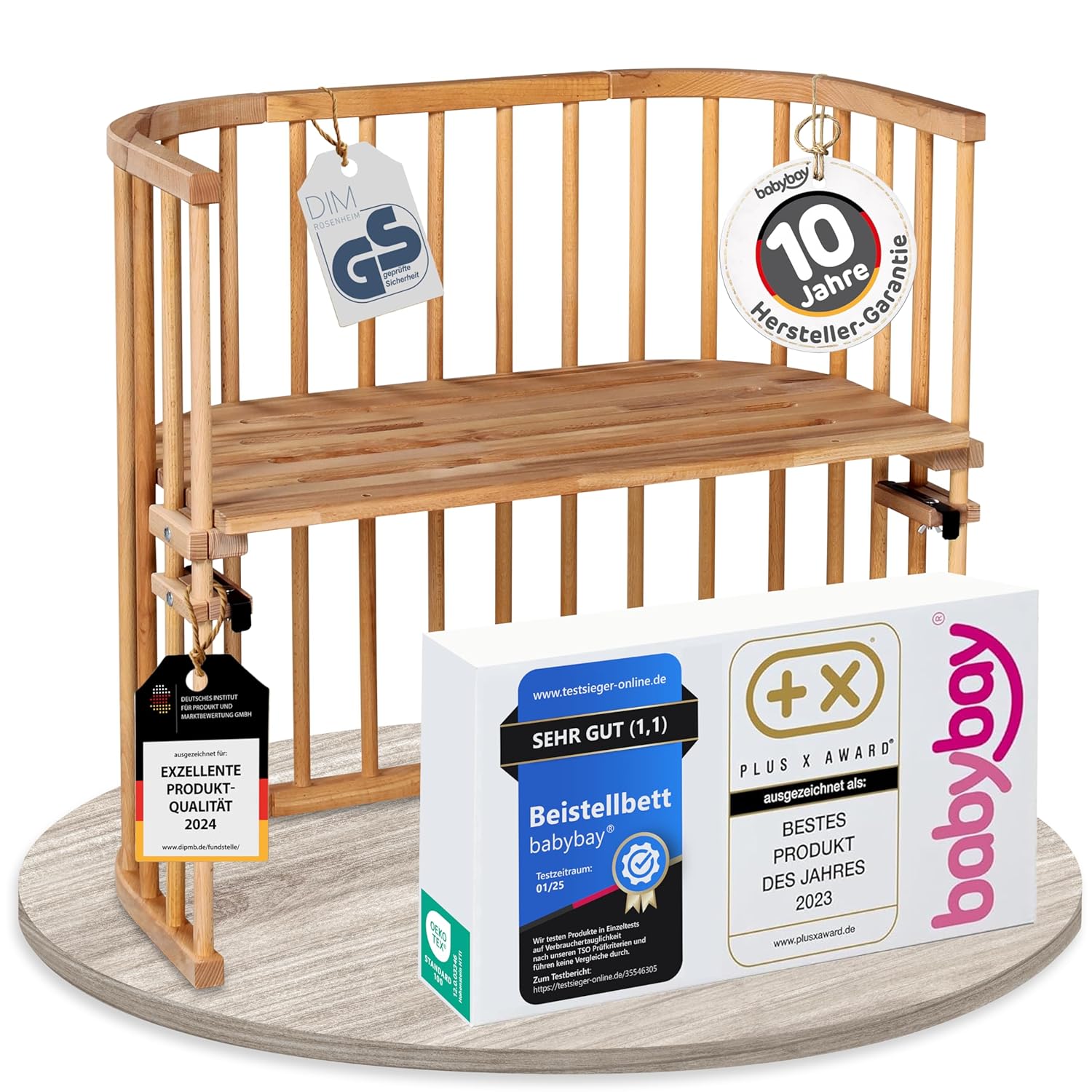 babybay Original Beistellbett aus massivem Buchenholz / kompakt & verwandelbar / Kinderbett Höhe stufenlos verstellbar & umweltfreundlich / mitwachsendes Babybett (weiß lackiert) / inkl. Matratze