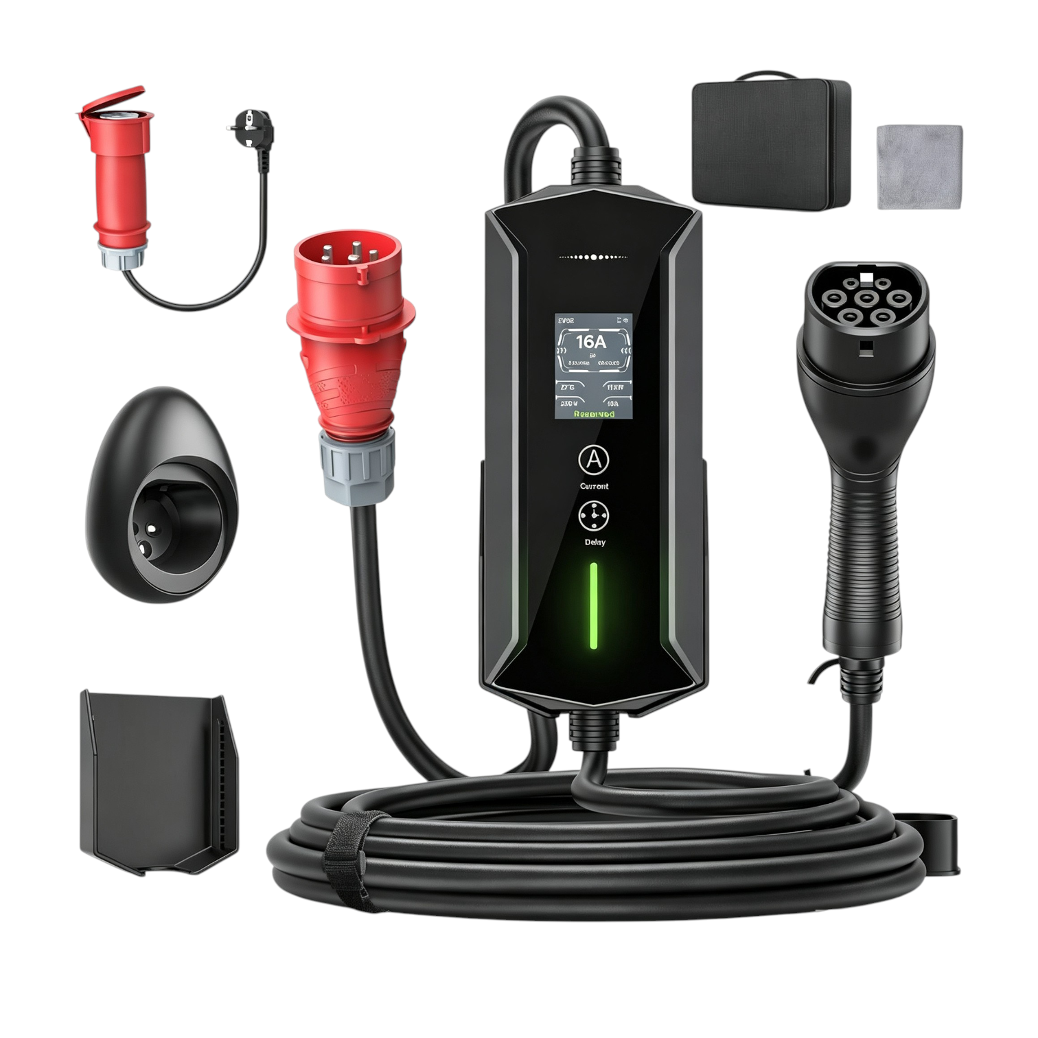 Mobile Wallbox 11 kW 7 m 6 bis 16 A EV Ladegerät mit CEE Adapter und Typ 2 Ladekabel für Elektroauto