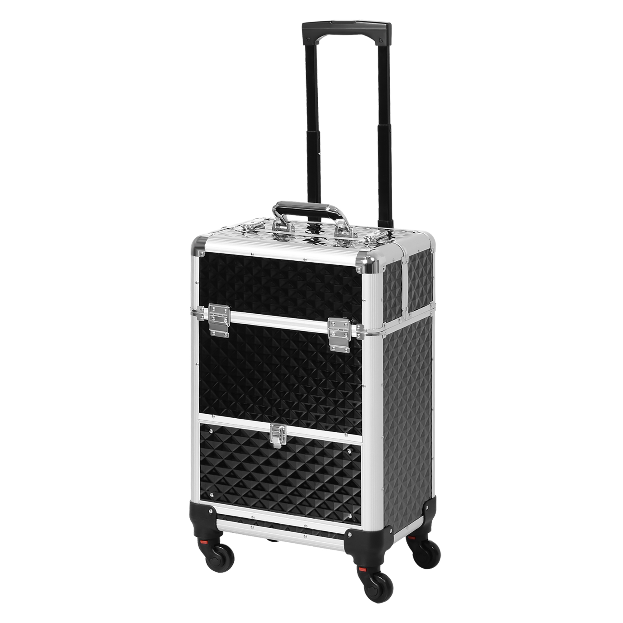 HOMCOM Make-up-Trolley-Koffer, Kosmetikkoffer mit Teleskopgriff 34L x 25B x 62H cm Alu-Schwarz