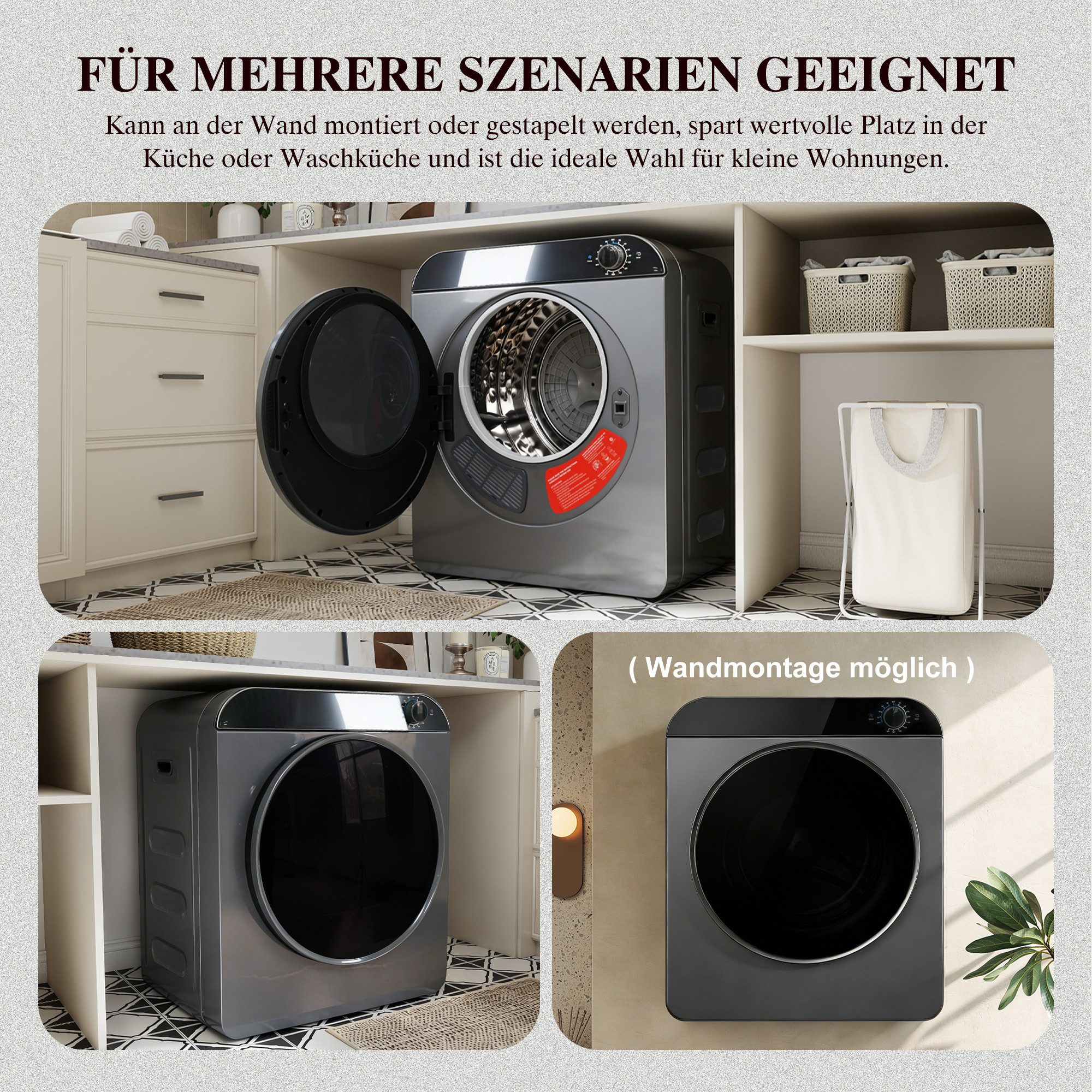 Ablufttrockner Edelstahltrommel, 4 Programme inkl. Kaltluft, stapel- & wandmontierbar GDZ50-306M