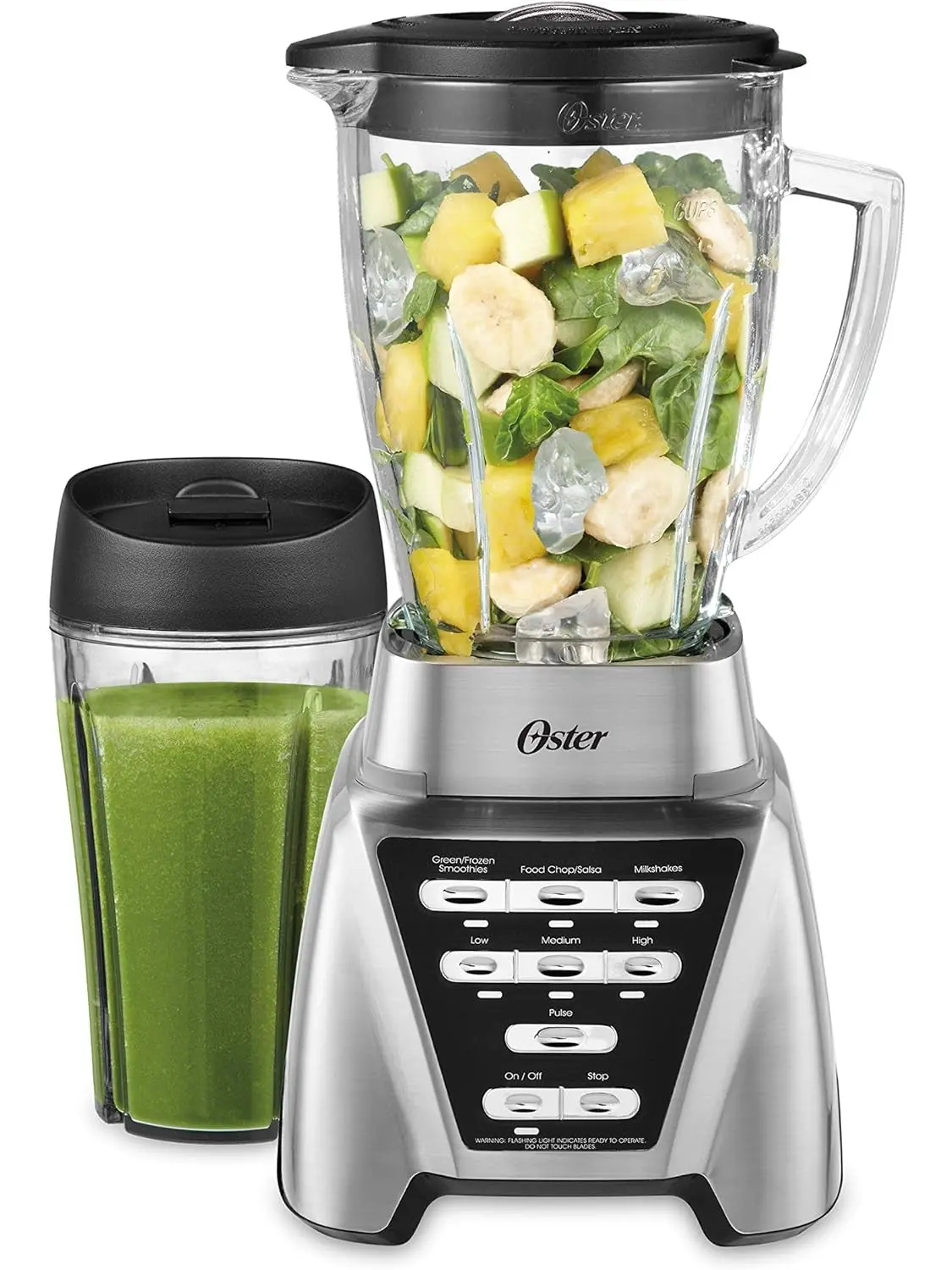 Oster Blender | Pro 1200 with Glass Jar, 24-Ounce Smoothie Cup, Brushed Nickel