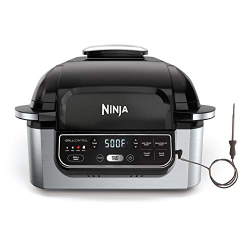 Ninja Foodi Pro 5 in 1 Indoor Integrated Smart Probe, 4 Quart Air Fryer, Roast, Bake, Dehydrate, an Cyclonic Grilling Technology, with 4 Steaks Capacity, Stainless