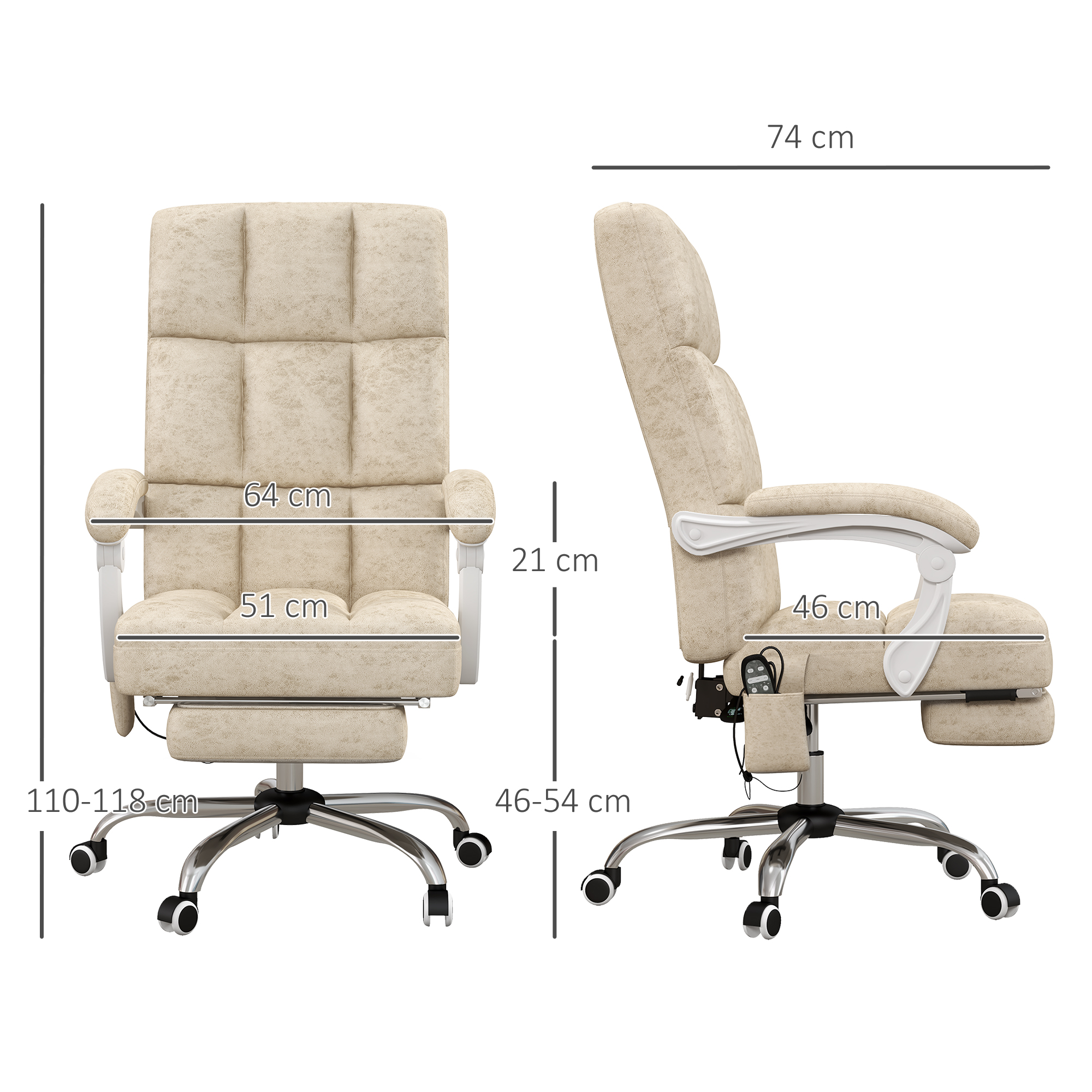 Vinsetto Bureaustoel met Massage- & Warmtefunctie, Voetsteun, Verstelbaar, tot 120kg, Beige