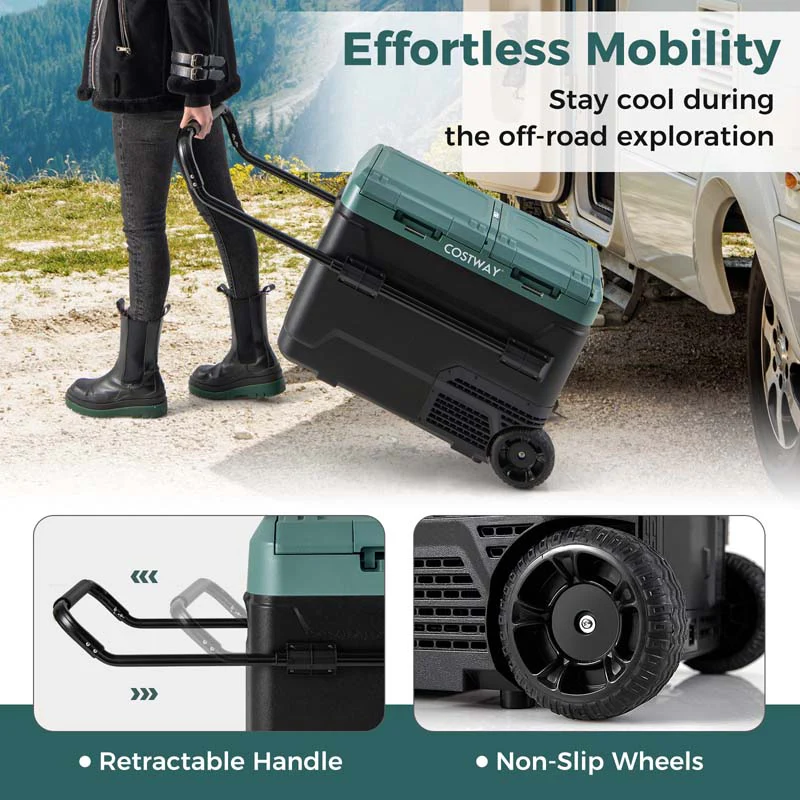 53 Quart Dual Zone Car Refrigerator With Wheels 12V24V Dc 100 240V Ac Portable Car Fridge Freezer Electric Cooler For Rv Camping