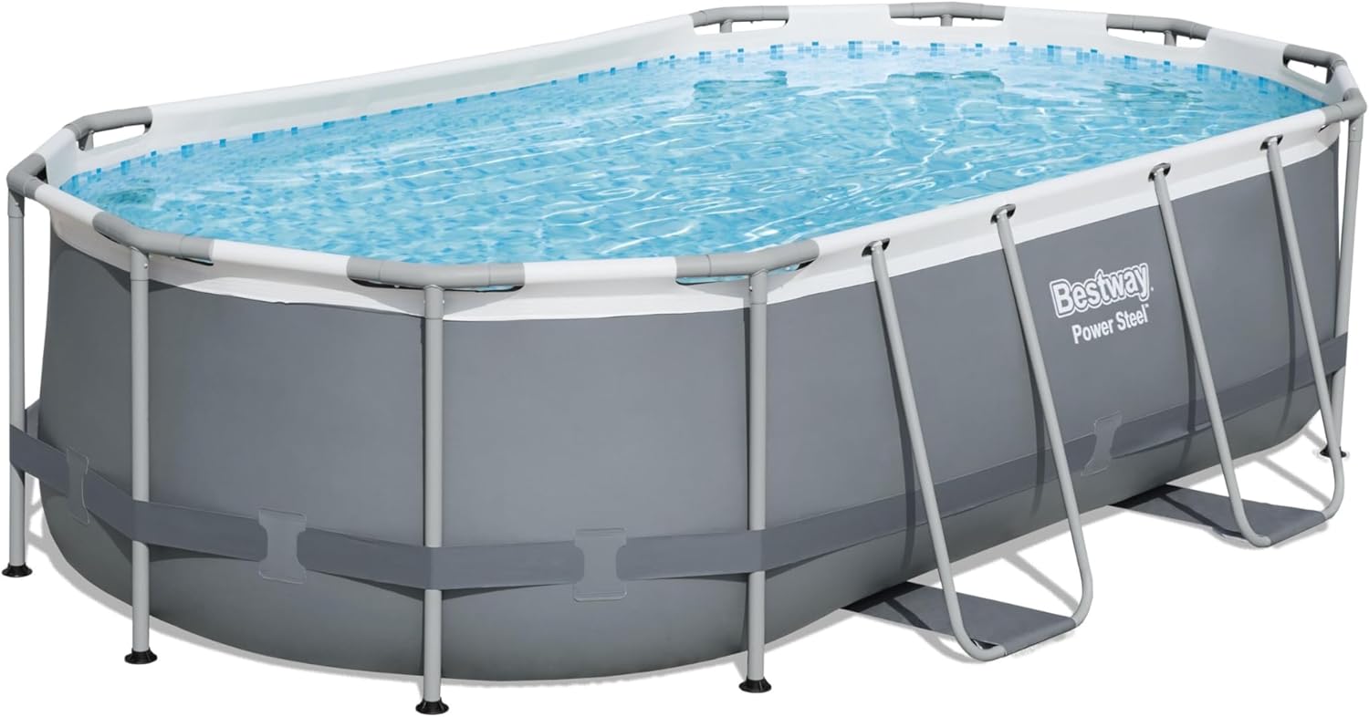 Bestway Power Steel Frame Pool Set, oval, grau, 424 x 250 x 100 cm