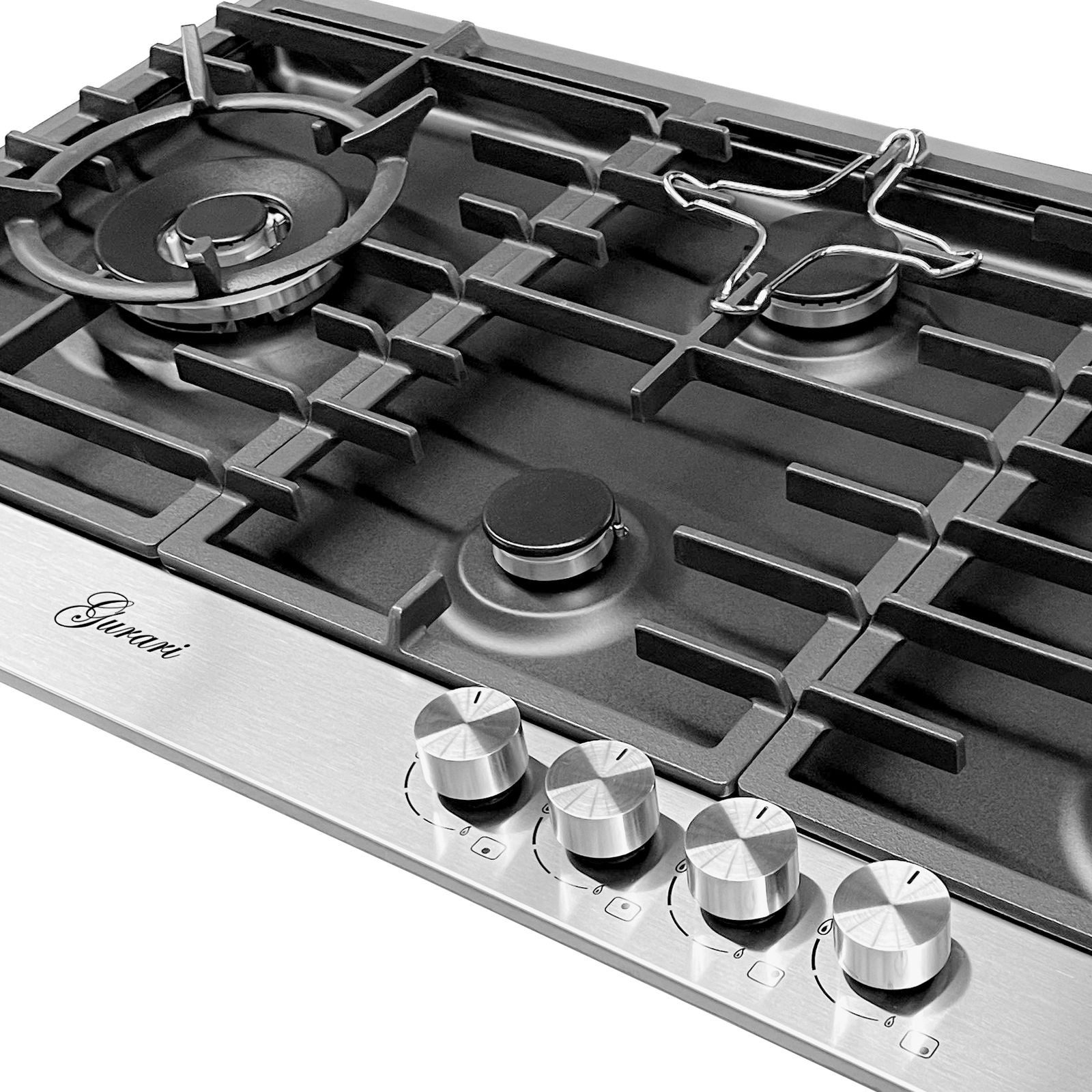 Gas-Kochfeld TY905VPGC 90 cm, Edelstahl- Schwarz Emaliert, 4,0 kW WOK, 5 Gasbrenner,Erdgas, FL.Gas