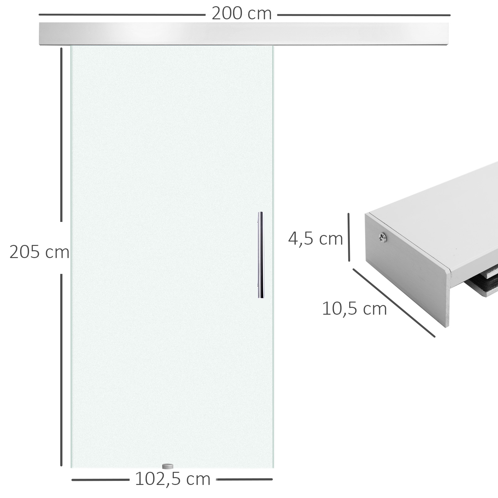 glazen schuifdeur schuifdeur kamerdeur met handgreep aan ����n zijde gesatineerd 2050 x 1025 mm