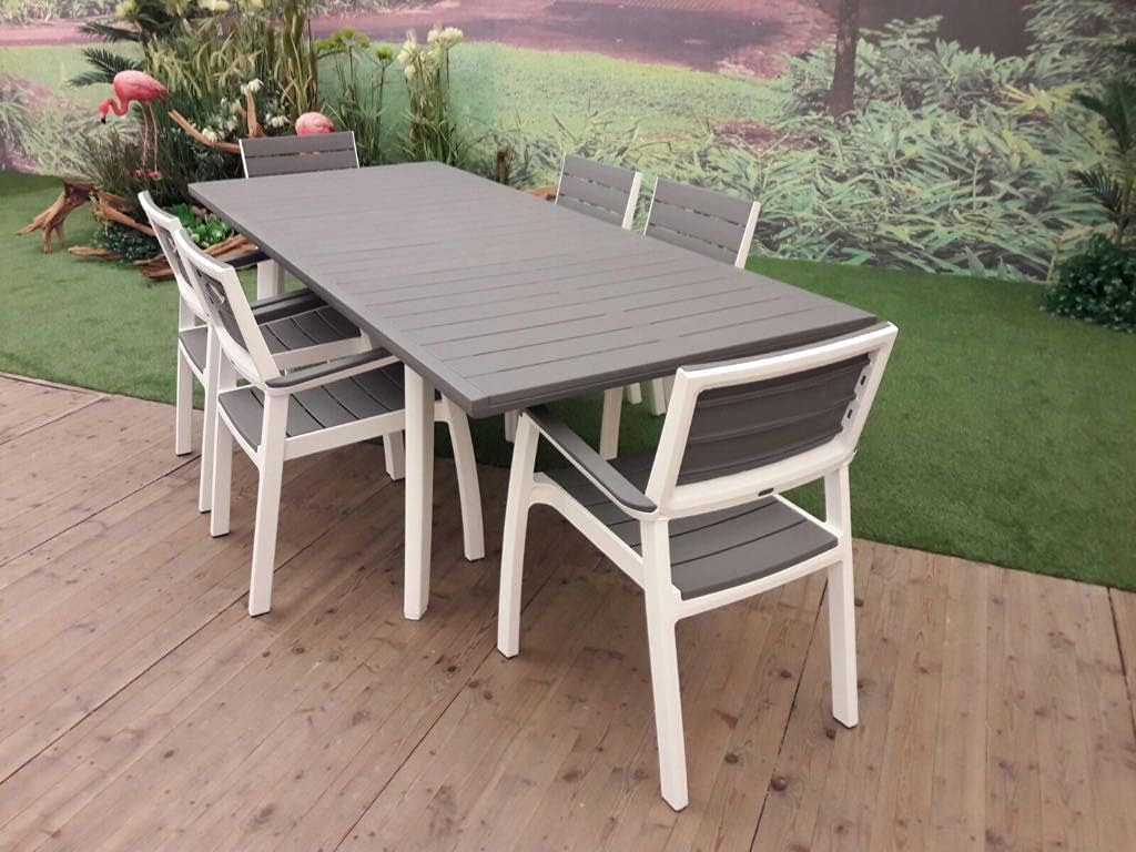 XONE Keter Harmony Resin Table Set (160/240 x 100 x H74 cm) and 6 Armchairs Wood Mould