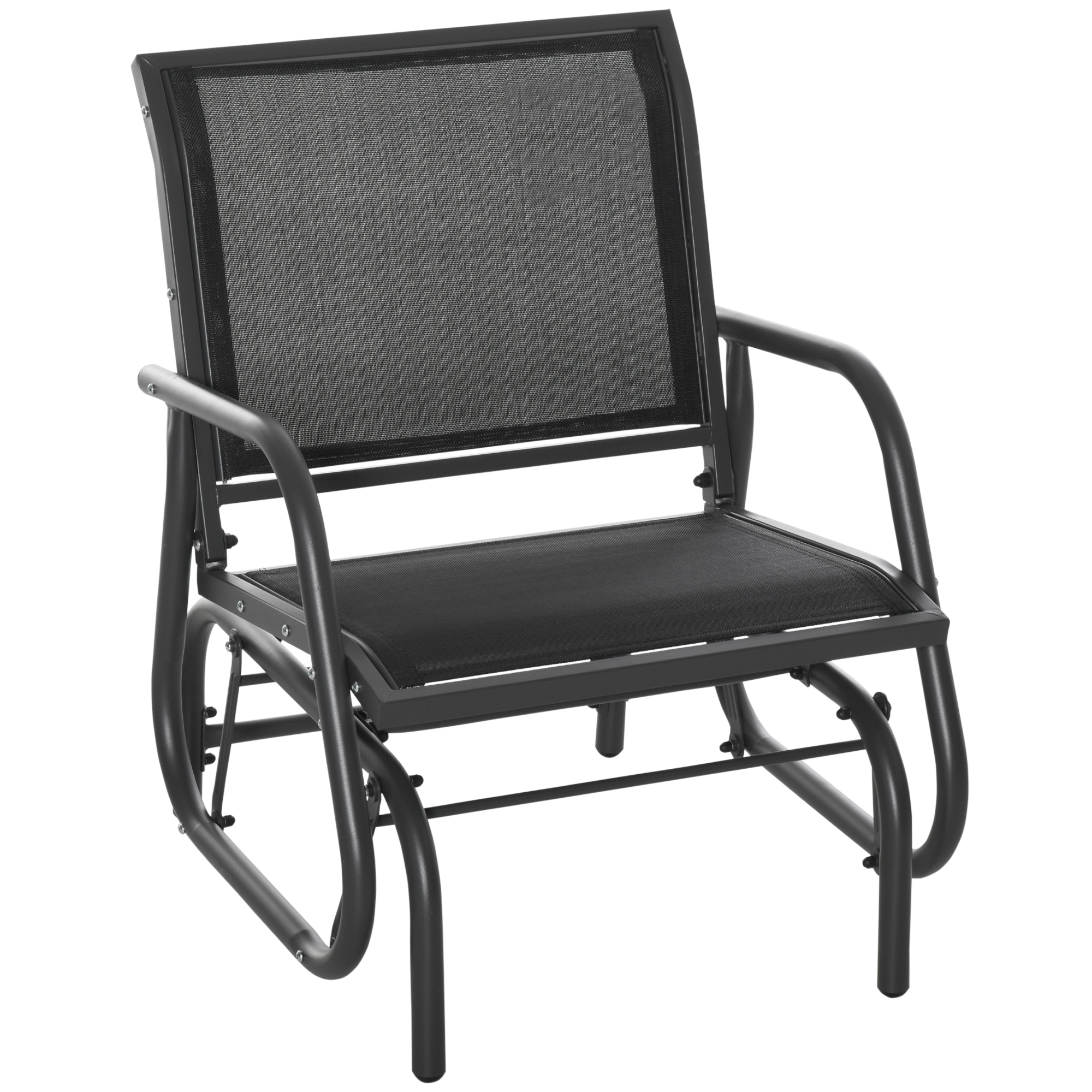 Outsunny Schaukelstuhl Gartenstuhl aus Metall Schaukelsessel mit Armlehne Rückenlehne Gartenschaukel bis 120 kg belastbar Outdoor Relaxstuhl für Balkon Garten Terrassen Schwarz