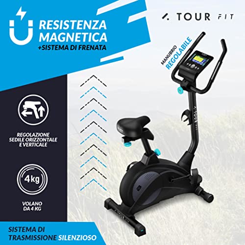 Cyclette Bluefin Fitness Tour FIT | Cyclette uso domestico | Sensore pulsazioni | Kinomap Compatibile | Macchina da ciclismo | Console LCD | Cyclette a resistenza magnetica : Sport e tempo libero