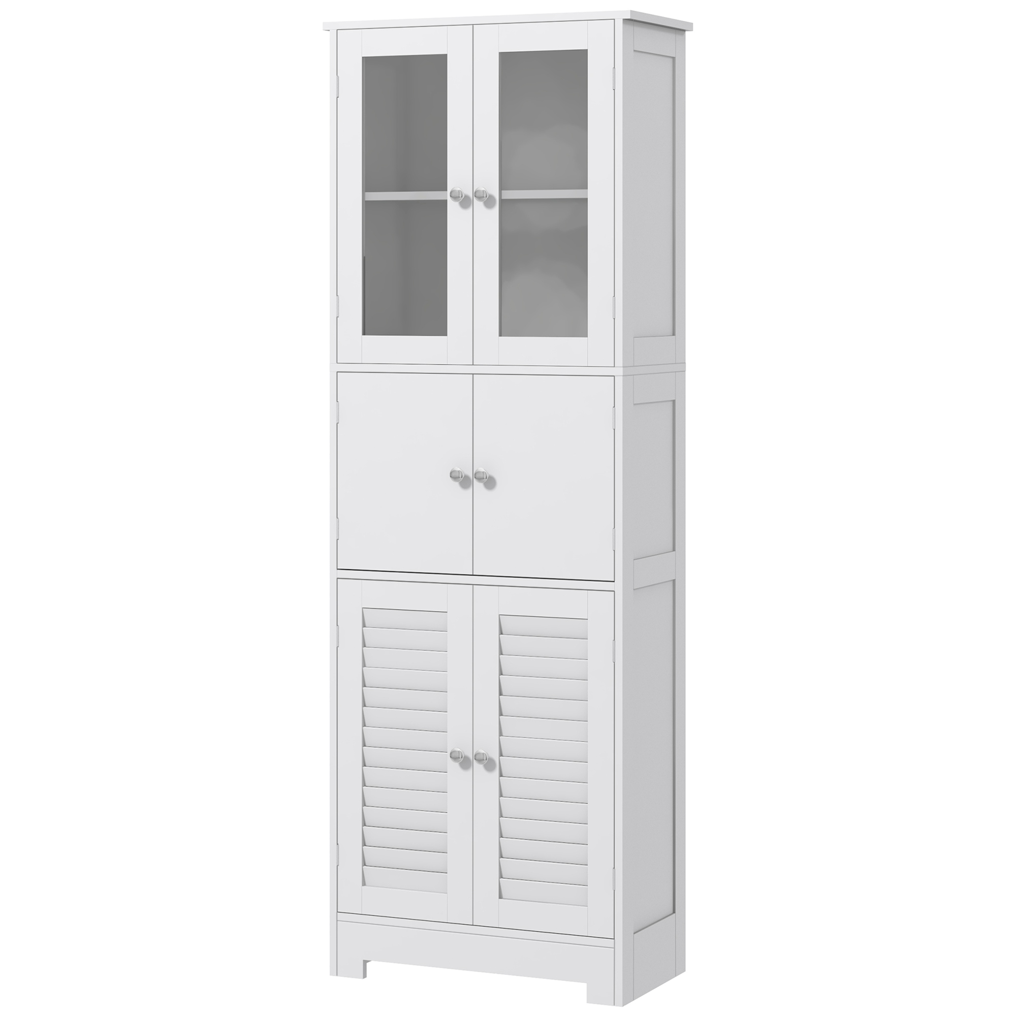 HOMCOM Mobile Colonna Bagno mit 3 Schränken und Türen aus Glas und Lamellen, 60x30x170.5cm, Weiß