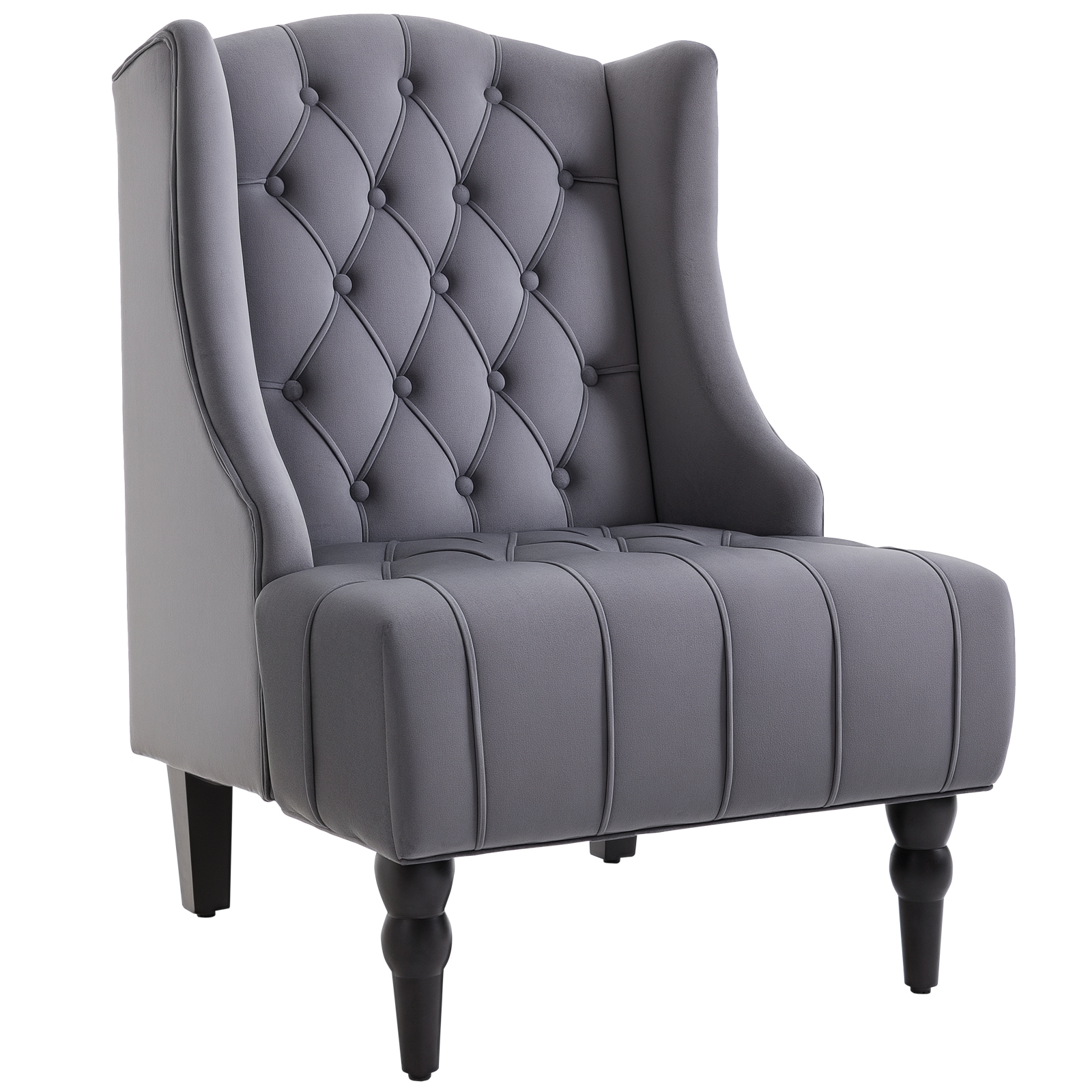 HOMCOM Einzelsessel Ohrensessel Relaxsessel mit Tufting erhöhte Beine Samtstoff Grau 67 x 70,5 x 97 cm