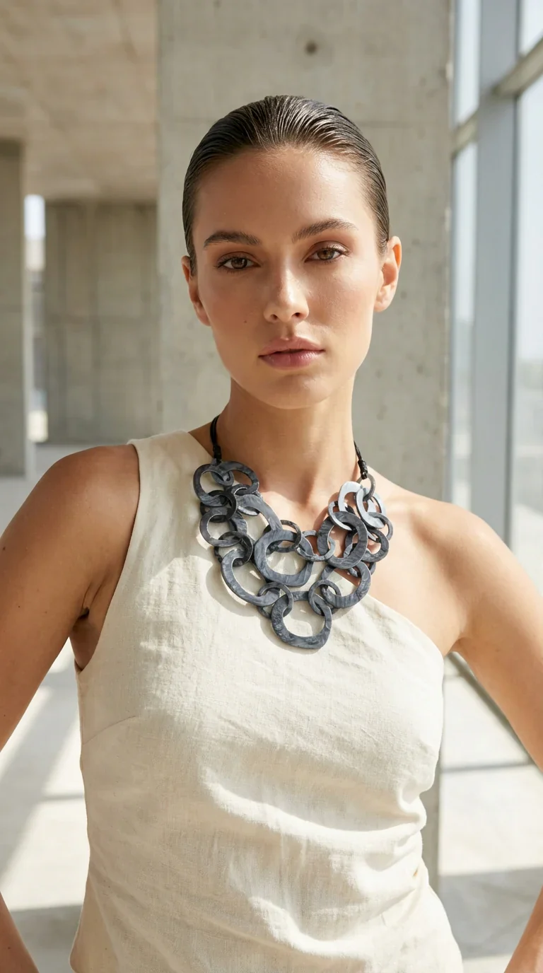 Envy Long Grey Multi Looped Resin Necklace