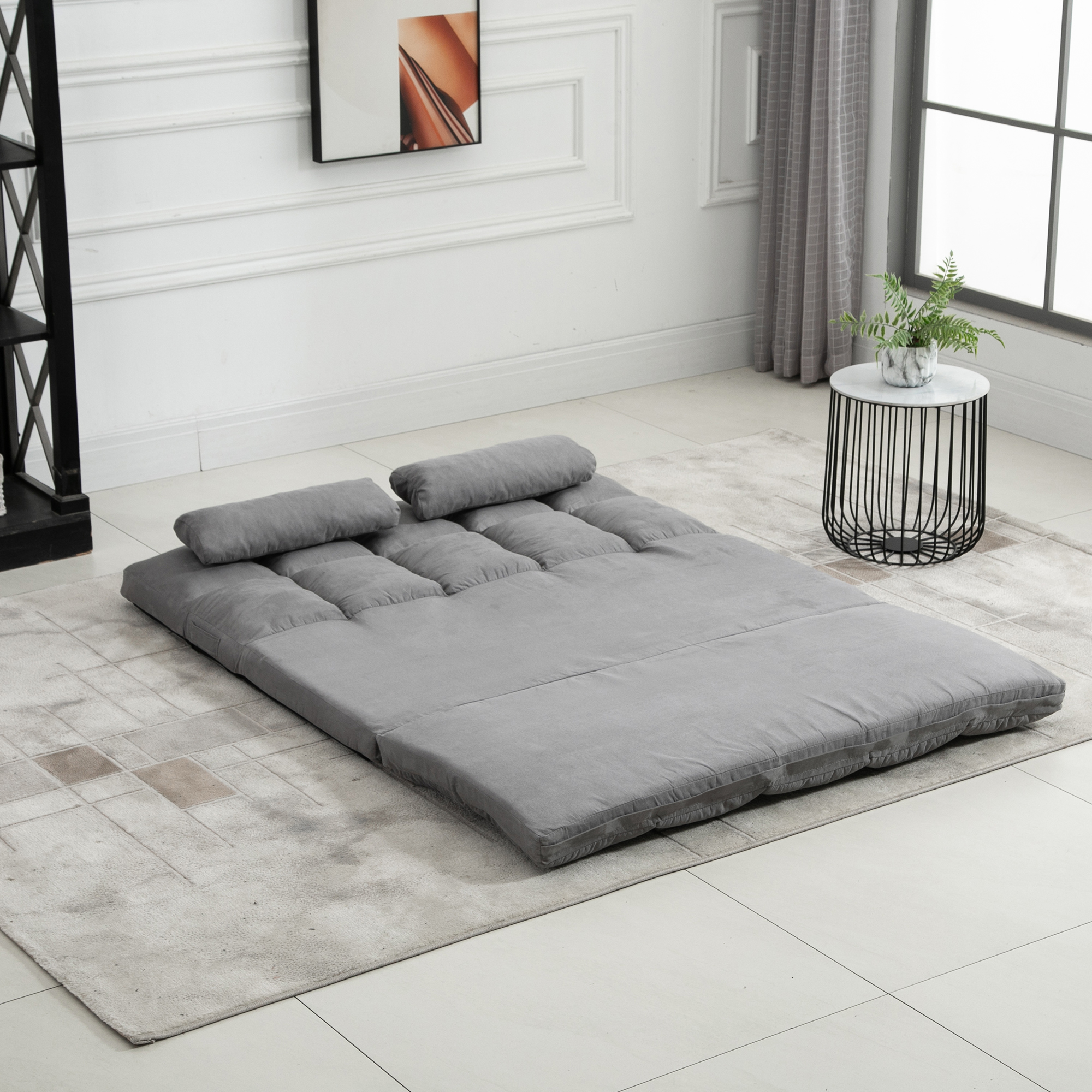 HOMCOM Bodensofa Klappbar als Liege, 7-fach Verstellbare Rückenlehne und Kissen, Modernes Sofa für TV, Spiele, Lesen, Yoga, Büro, 130x73x60 cm, Hellgrau