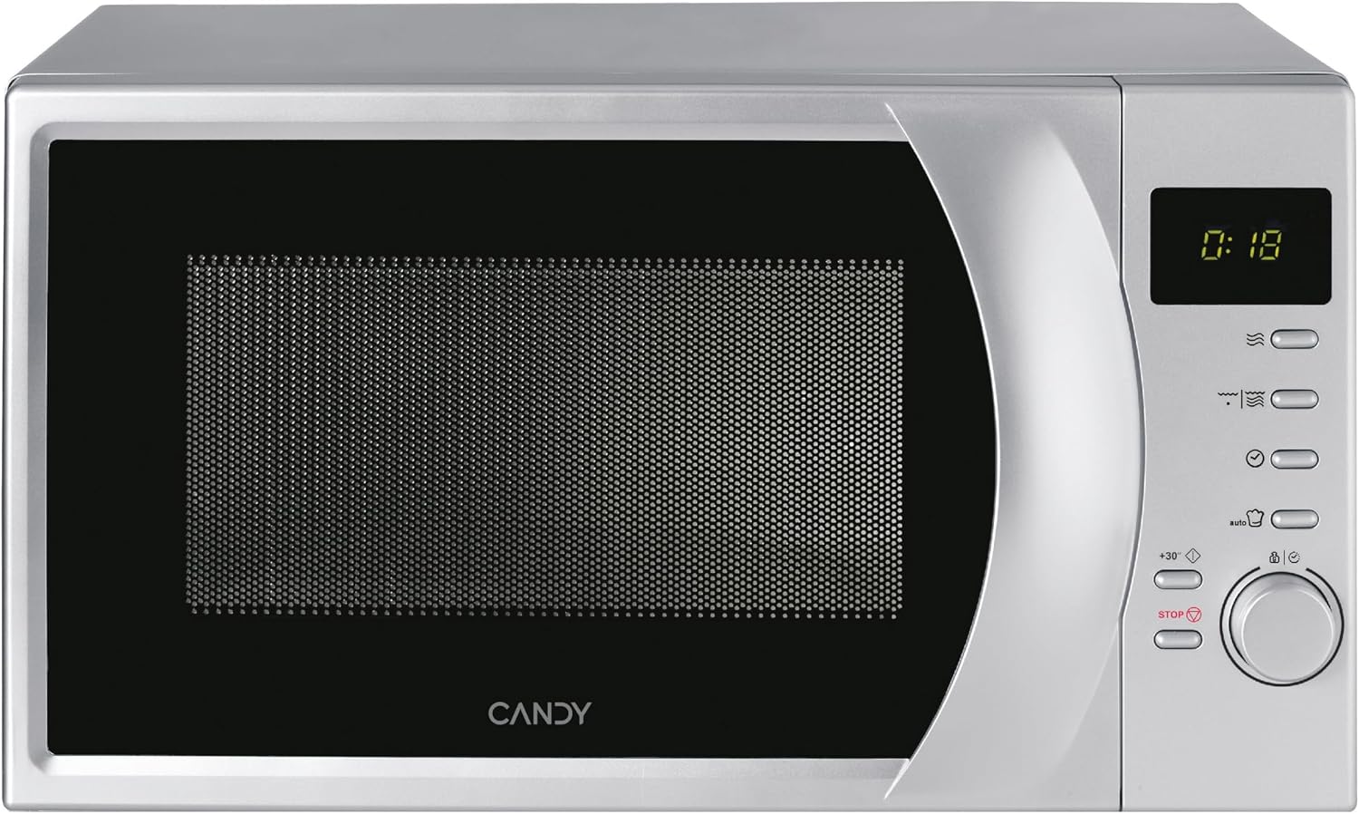 Candy Idea Forno a Microonde con Grill, 20 Litri, 700W, 6 Livelli di Potenza, Funzioni Defrost e Start Express, Child Lock, App hOn, Libera Installazione, 45,2 x 33,5 x 26,2 cm, Argento - CMG2071DS