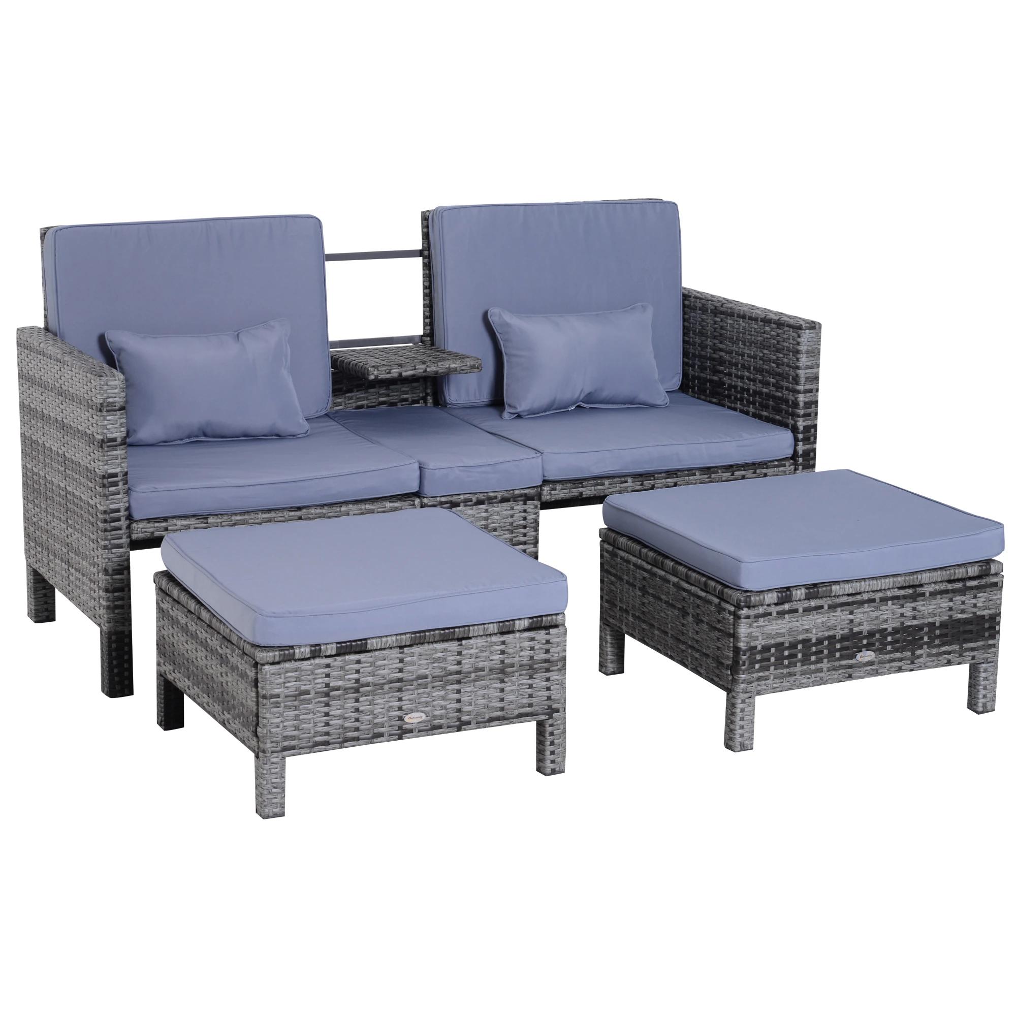 Tuinbankset lounge 3-delig Tuinset tuinmeubelen met sofa krukje kussens