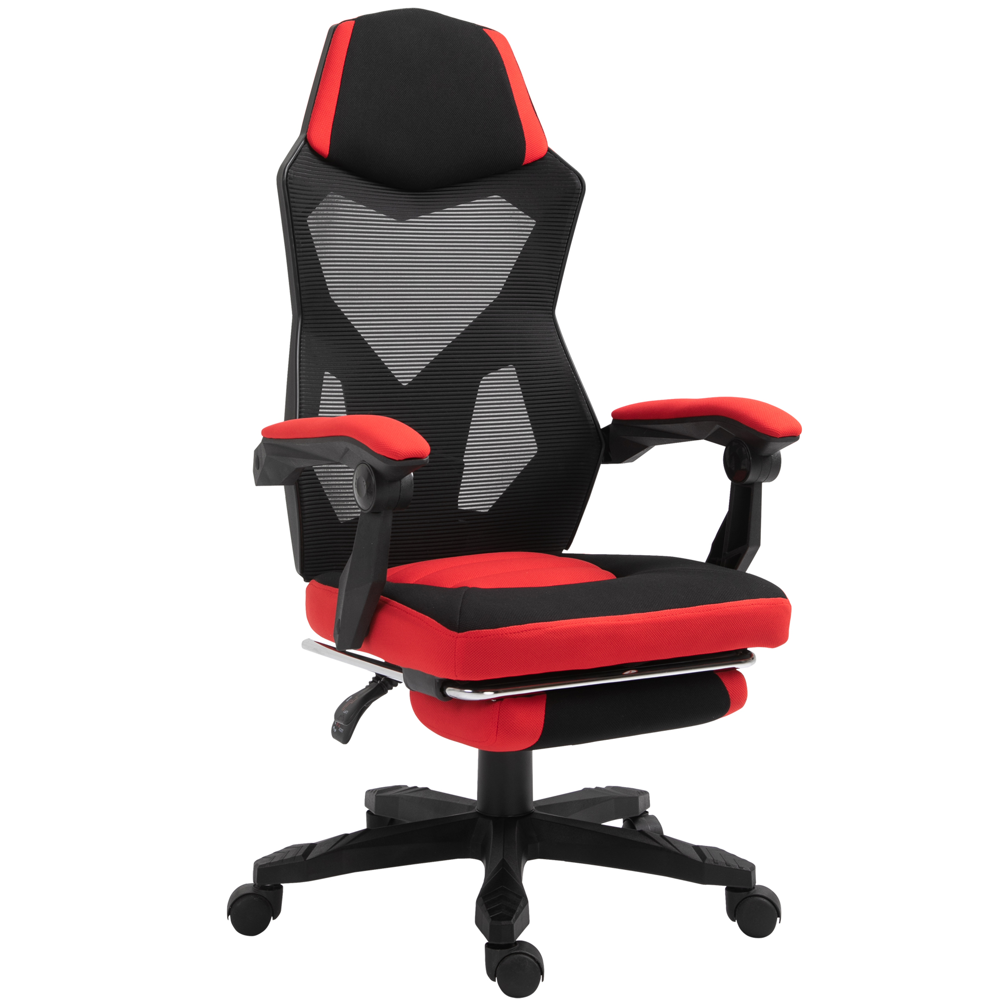 Vinsetto Ergonomischer Bürostuhl, Gaming Stuhl, Drehstuhl mit Fußstütze, PC Stuhl, Chefsessel,  höhenverstellbar, Polyester, Schwarz+Rot,58 x 63 x 112-122 cm