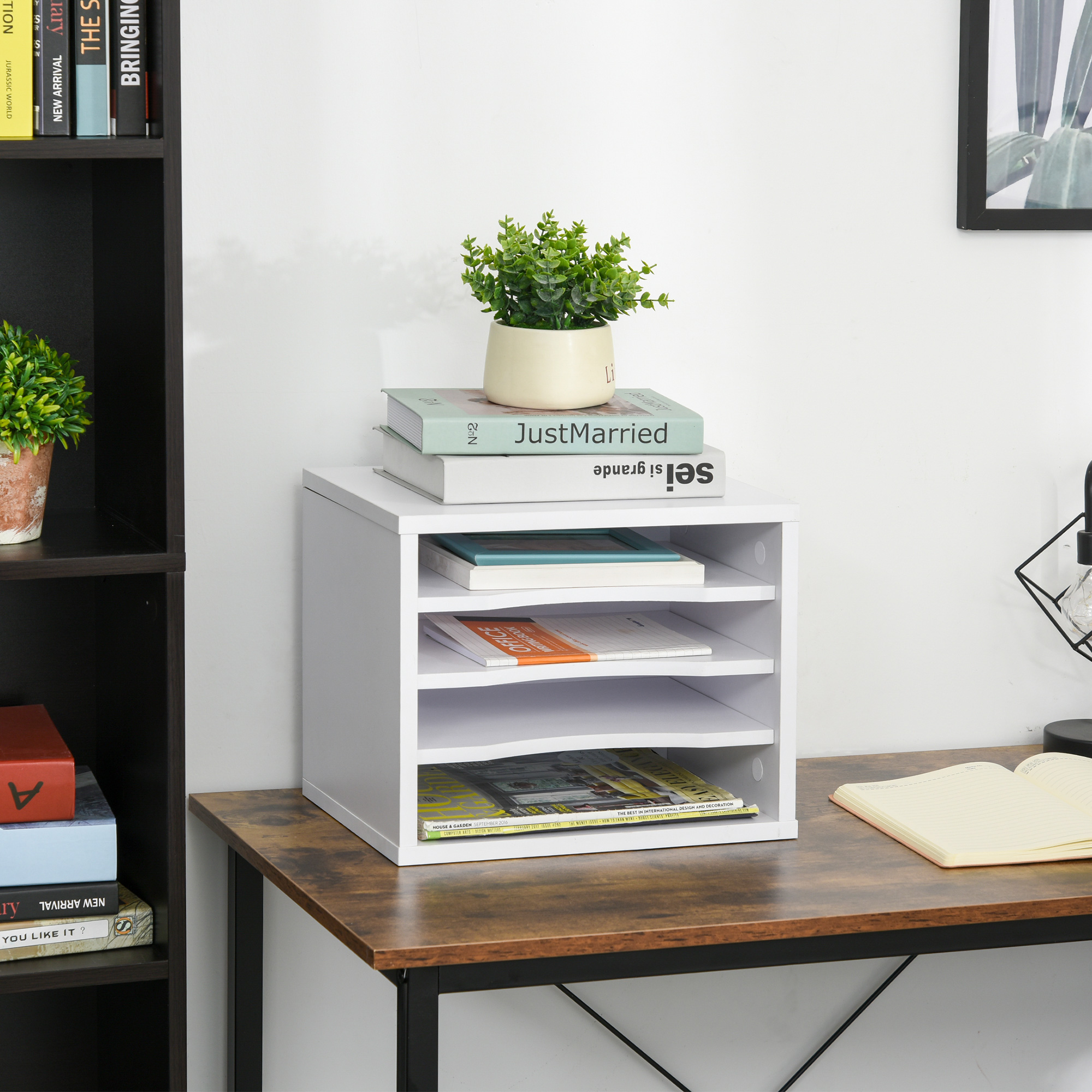 Vinsetto Schreibtischorganisator aus weißem Holz mit 4 Ebenen für Büromaterial, Druckerablage, Abmessungen 35,5B x 25T x 28,6H cm