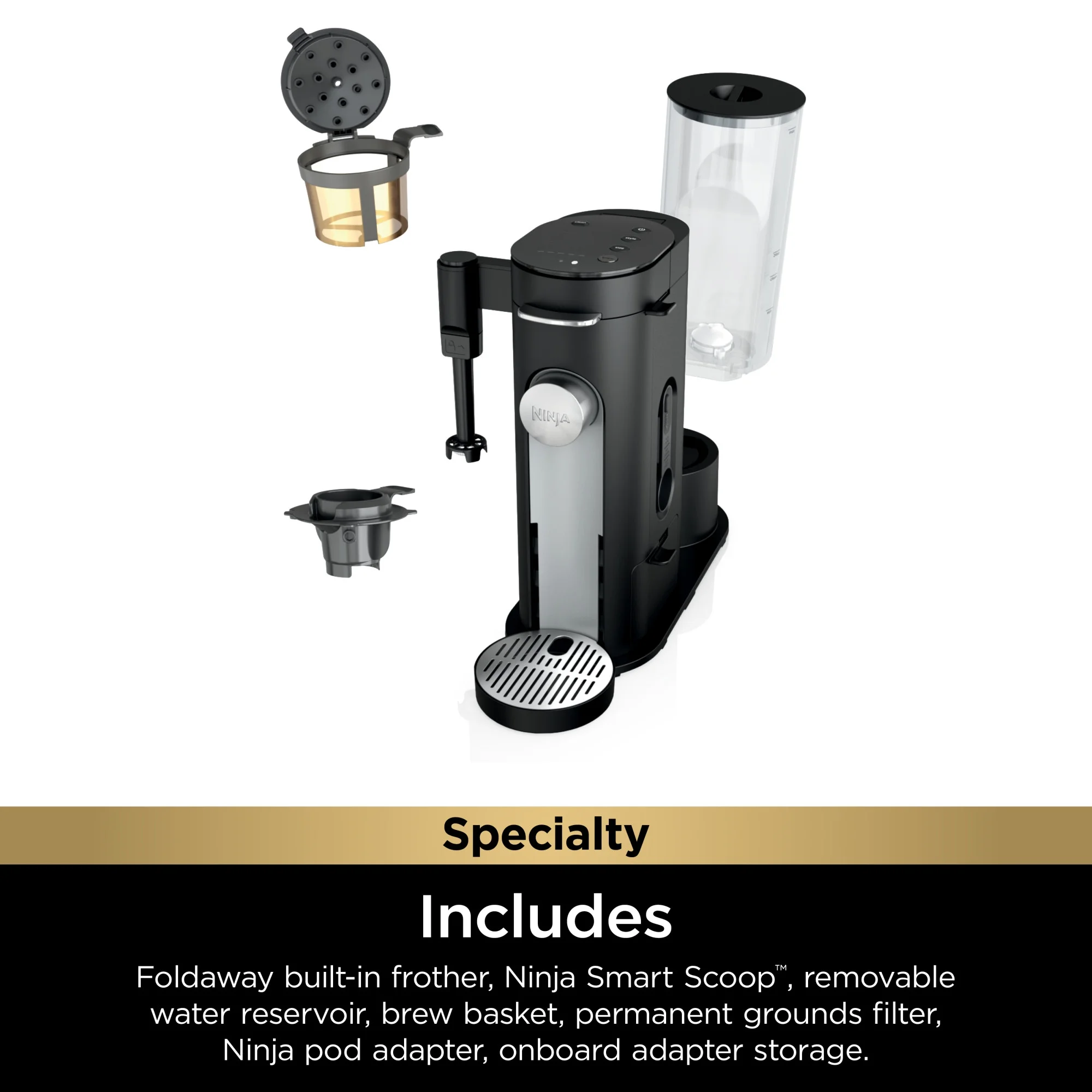 Ninja Pods & Grounds Specialty Single-Serve Coffee Maker with Integrated Milk Frother, Black, PB051