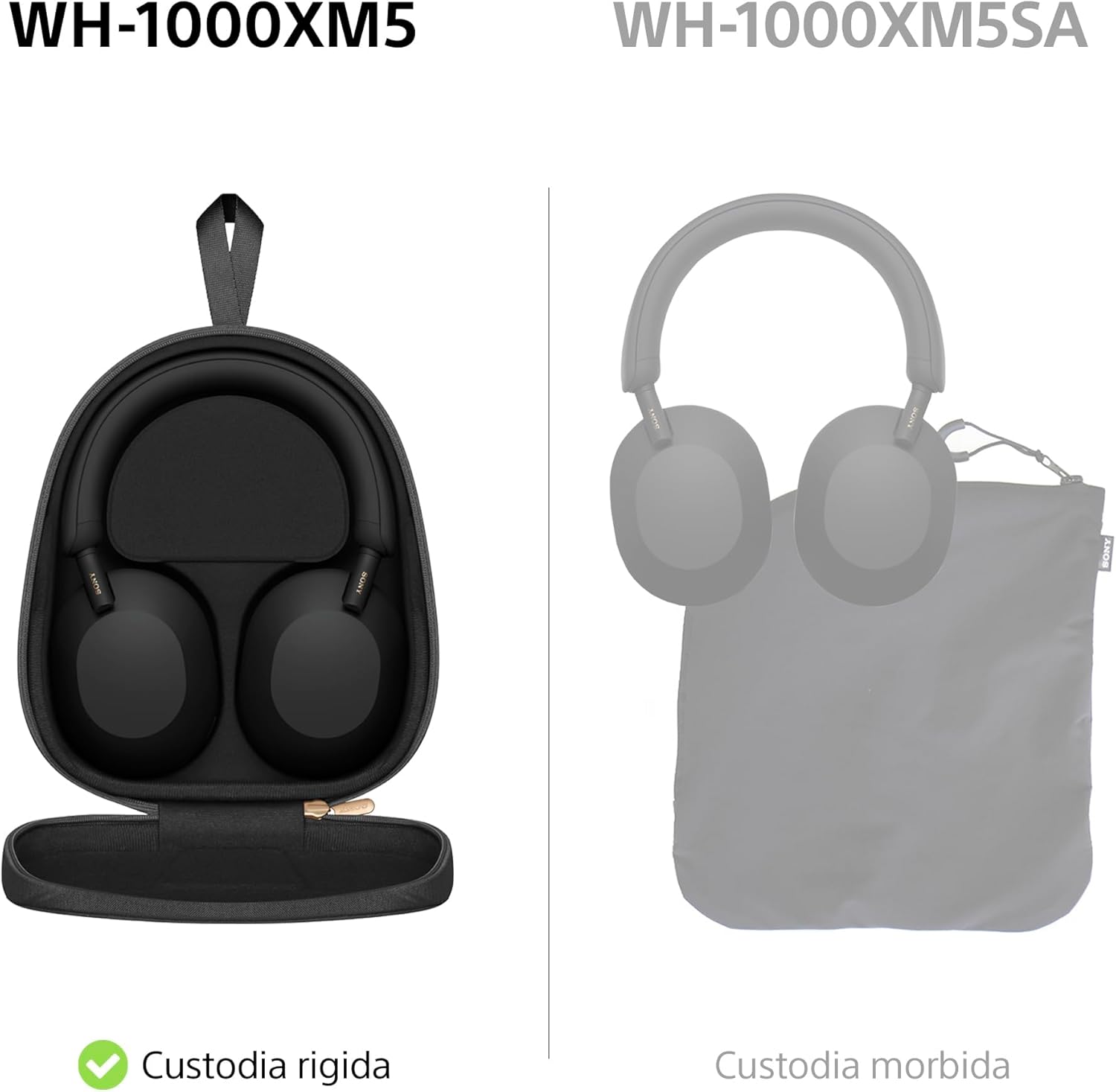 WH-1000XM5 Custodia Rigida | Cuffie Wireless Premium con Cancellazione del Rumore, Bluetooth, Chiamate Chiare,Hi-Res Audio, Fino a 30 Ore di Autonomia, Compatibili con iOS e Android – Black