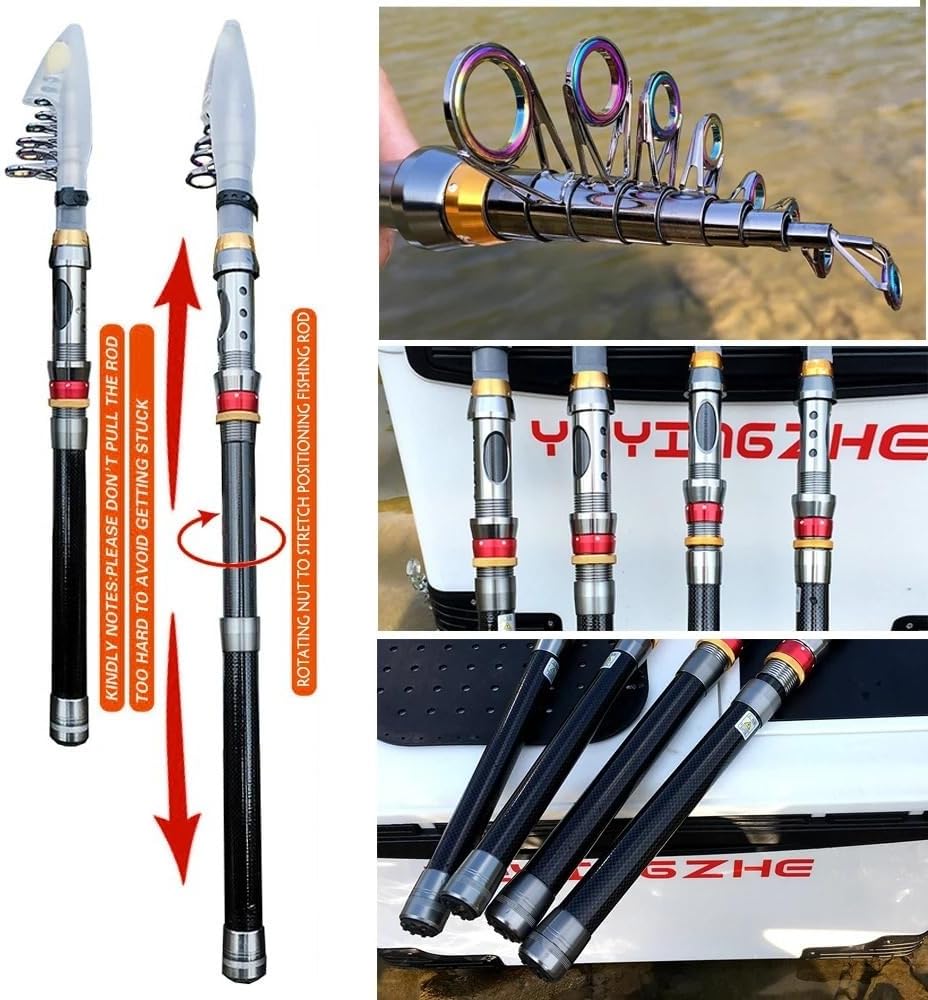 Angelrute Carbon Fiber Angelrute und Rolle Combo Super Harte Teleskop Angelrute Rolle Kit Teleskopisch(3.6M Rod 5000 Reel)