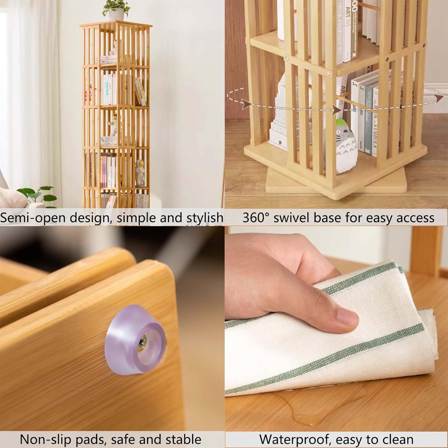 Libreria Girevole a 6 Livelli, Scaffali per Libri con Reggilibri Staccabili, Mobile di Stoccaggio Angolare Scaffale da Espositore per Casa Ufficio