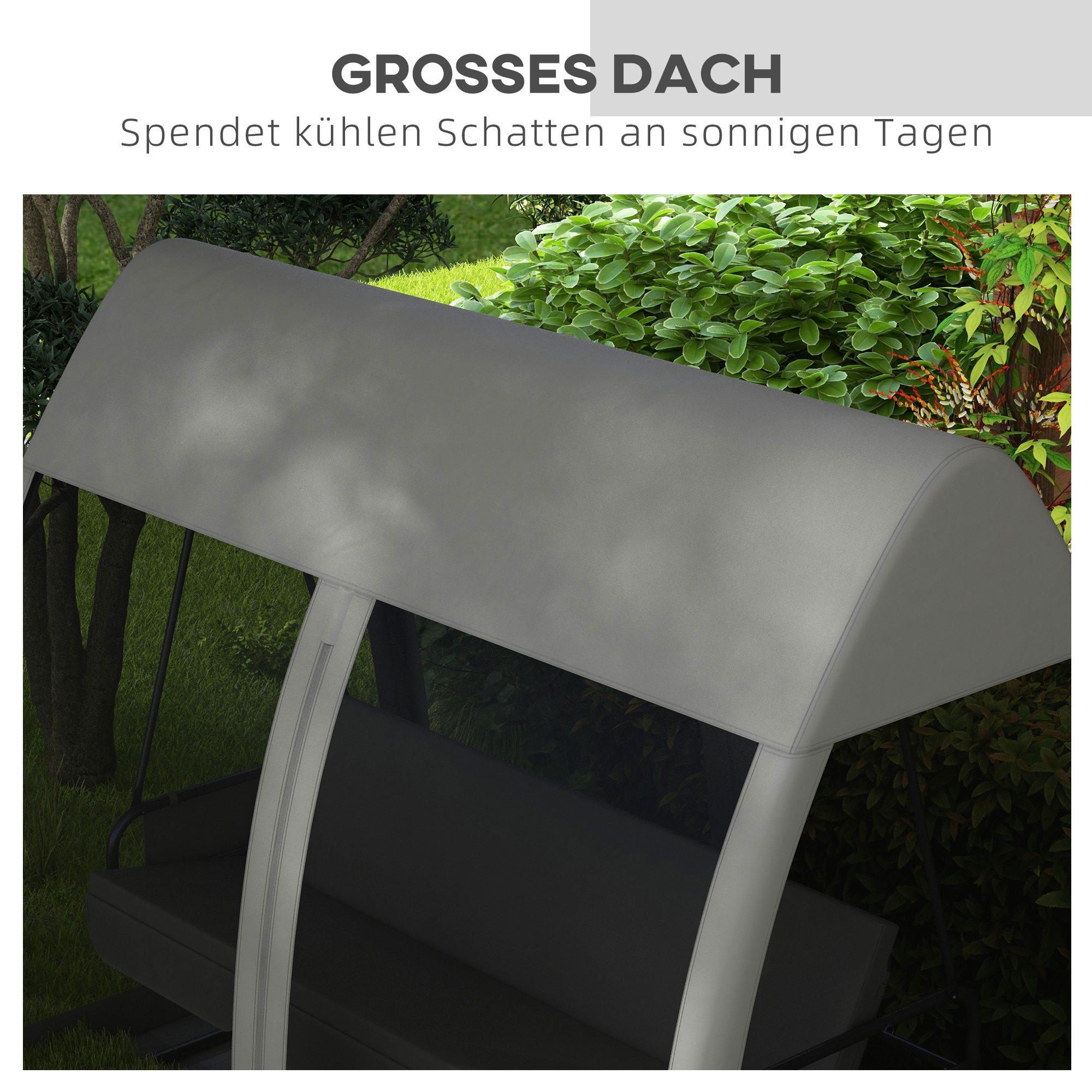 3-zits terrasschommel, verandaschommel met bedfunctie, Hollywoodschommel met muggennet en stalen frame, Grijs