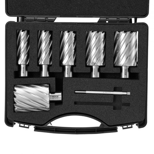 VEVOR Kronenbohrer-Set Metall 6 tlg. 1, 1-1/8, 1-1/4, 1-1/2, 1-3/4, 2 Zoll Kernbohrer-Satz 50,8 mm Schnitttiefe Ringschneider-Set, aus M2AL-Schnellarbeitsstahl Zubehör für Magnetbohrmaschinen