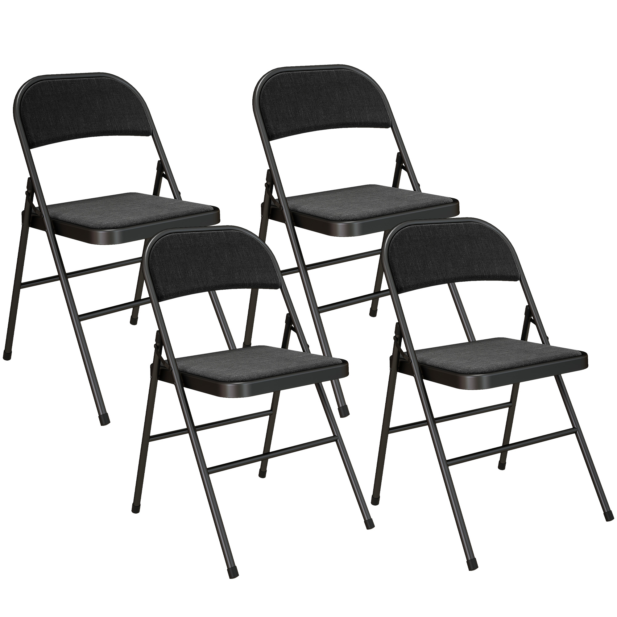 HOMCOM 4er-Set Klappstühle, Tragbare Bürostühle, Metallbeine, Faltstuhl für Büro, Empfang, Wartezimmer, Leinenoptik, Schwarz