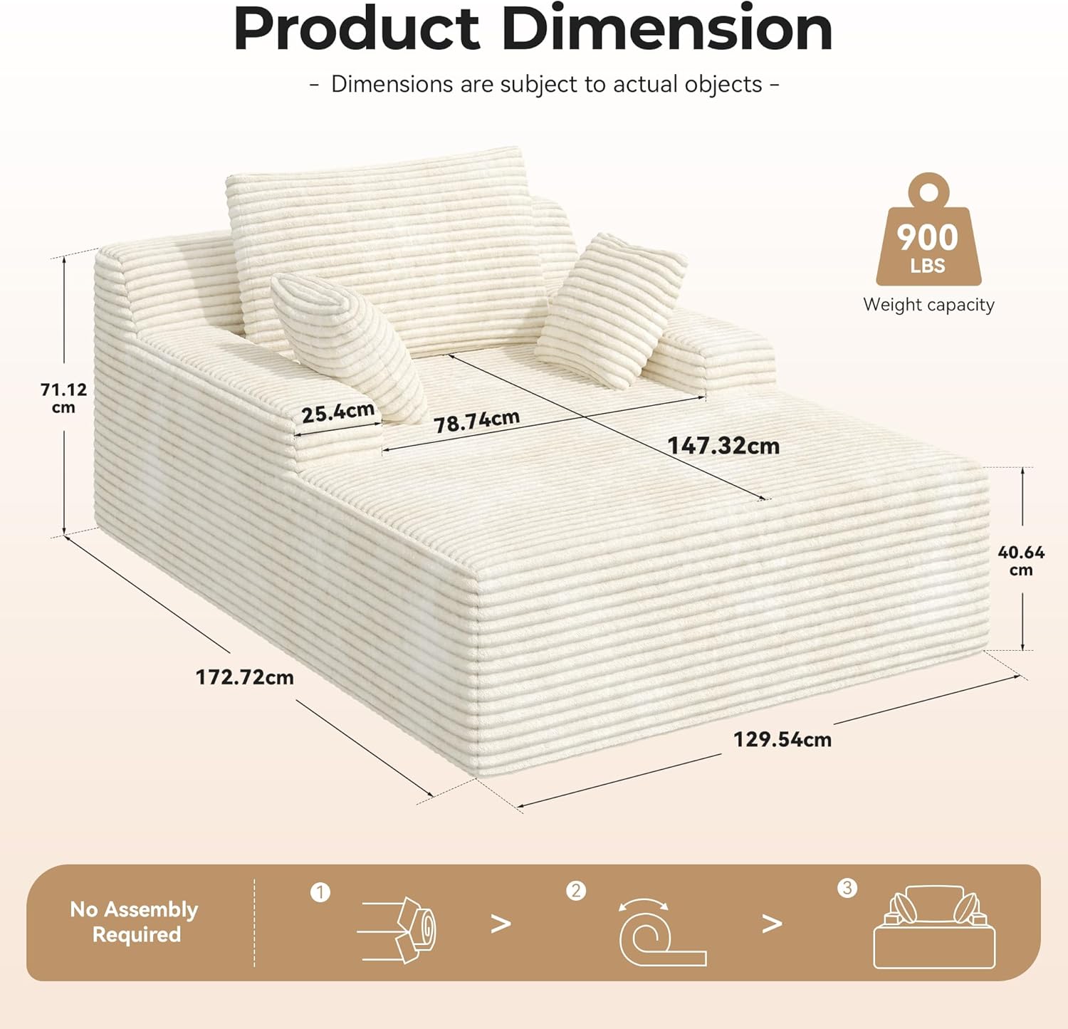 Boneless Couch Modernes Cord Bodensofa mit Schlaffunktion - Cloud Sofa mit Chaiselongue, 3 Kissen, Bequeme Sofa Couch für Wohnzimmer, Keine Montage erforderlich, Beige, 172   130   71