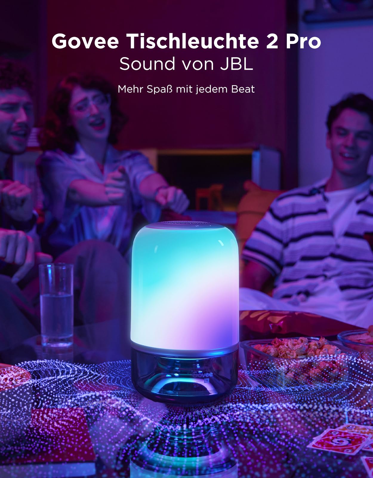 LED Tischlampe mit Lautsprecher RGBIC 600 lm 2700-6500 K 5200 mAh Akku USB-C 16 Musikmodi App-Steuerung