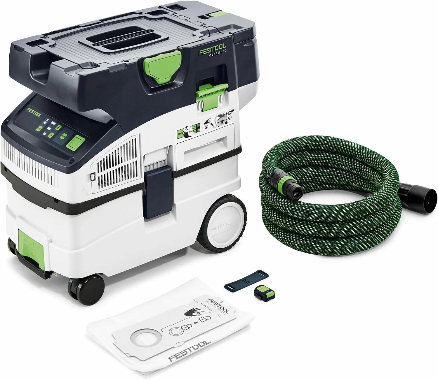 Festool Elektrowerkzeug, weiß/schwarz/grün, Akku-Absaugmobil CTMC MIDI I-Basic CLEANTEC (mit Hauptfilter, SELFCLEAN Filtersack