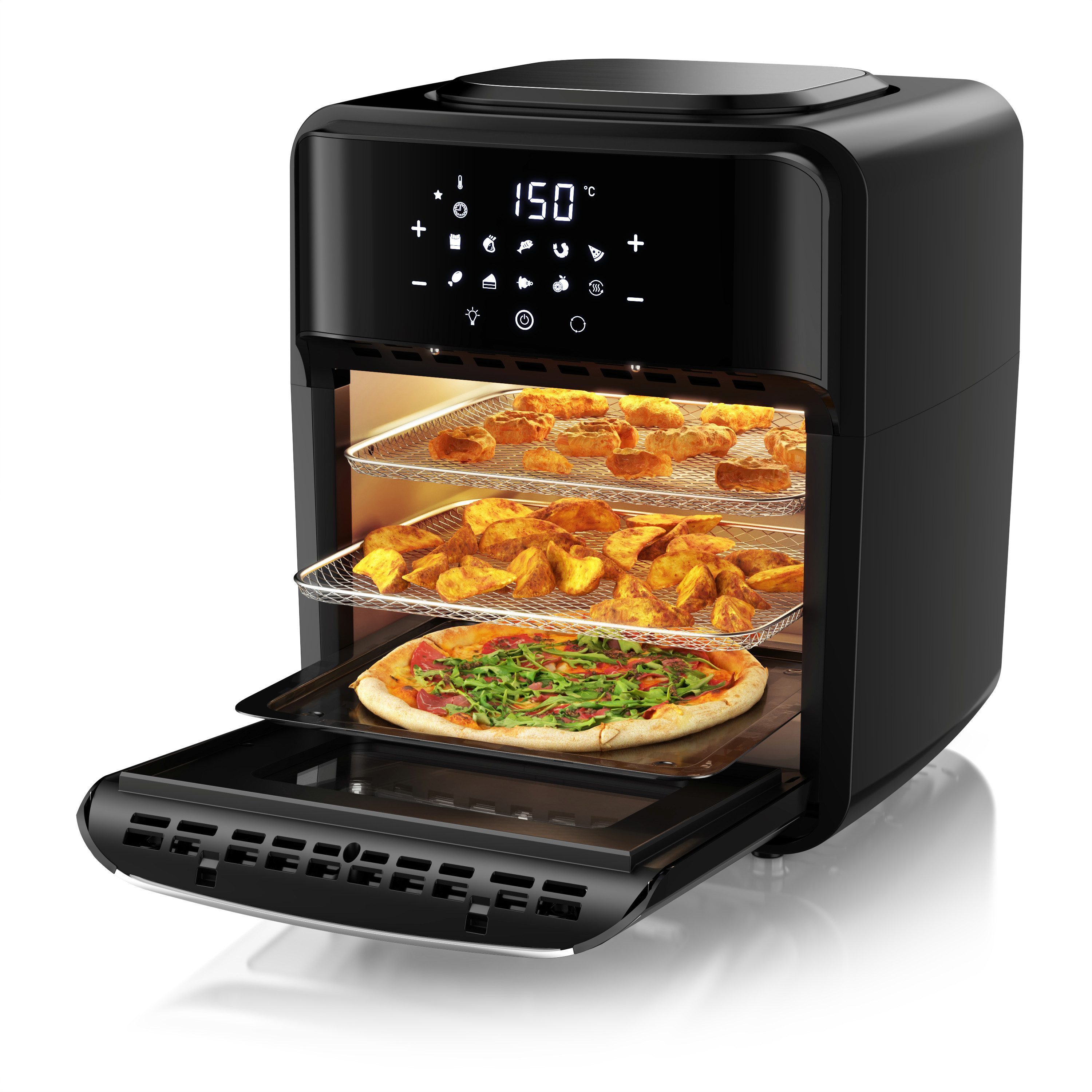 Heißluftfritteuse mit Zubehör, Airfryer 12L, 3in1 Edelstahl Heissluftfritteuse XXL