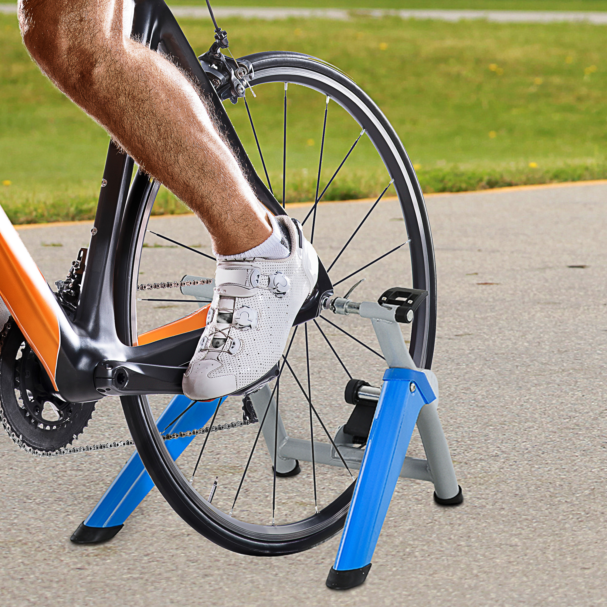 HOMCOM Rollentrainer, Radtrainer, 8 Widerstandsstufen, klappbar, für 26-29'', blau, 77 x 56 x 47,5 cm