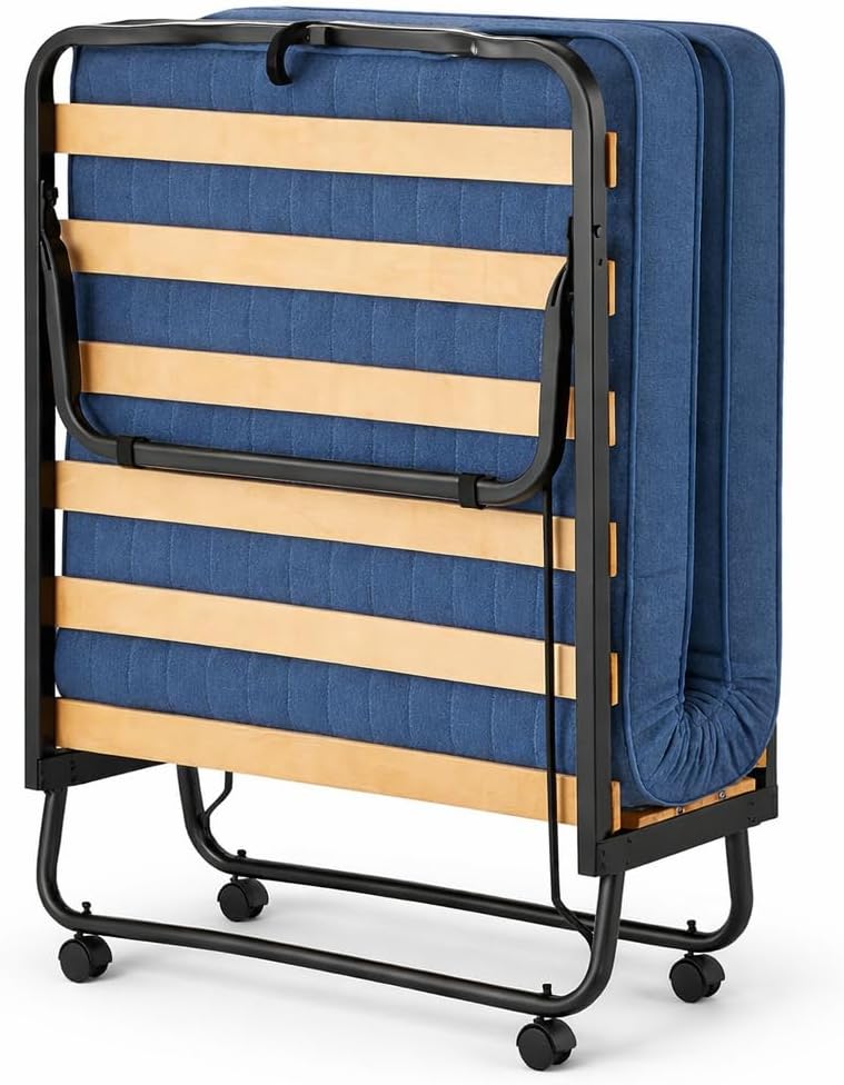 Brandina Pieghevole Con Materasso, MISURA:80x190, Materasso Ortopedico Alto 7 cm, Ignifugo - Letto Pieghevole Singolo, Anti-Scricchiolio, Ruote Piroettanti, Telaio In Acciaio