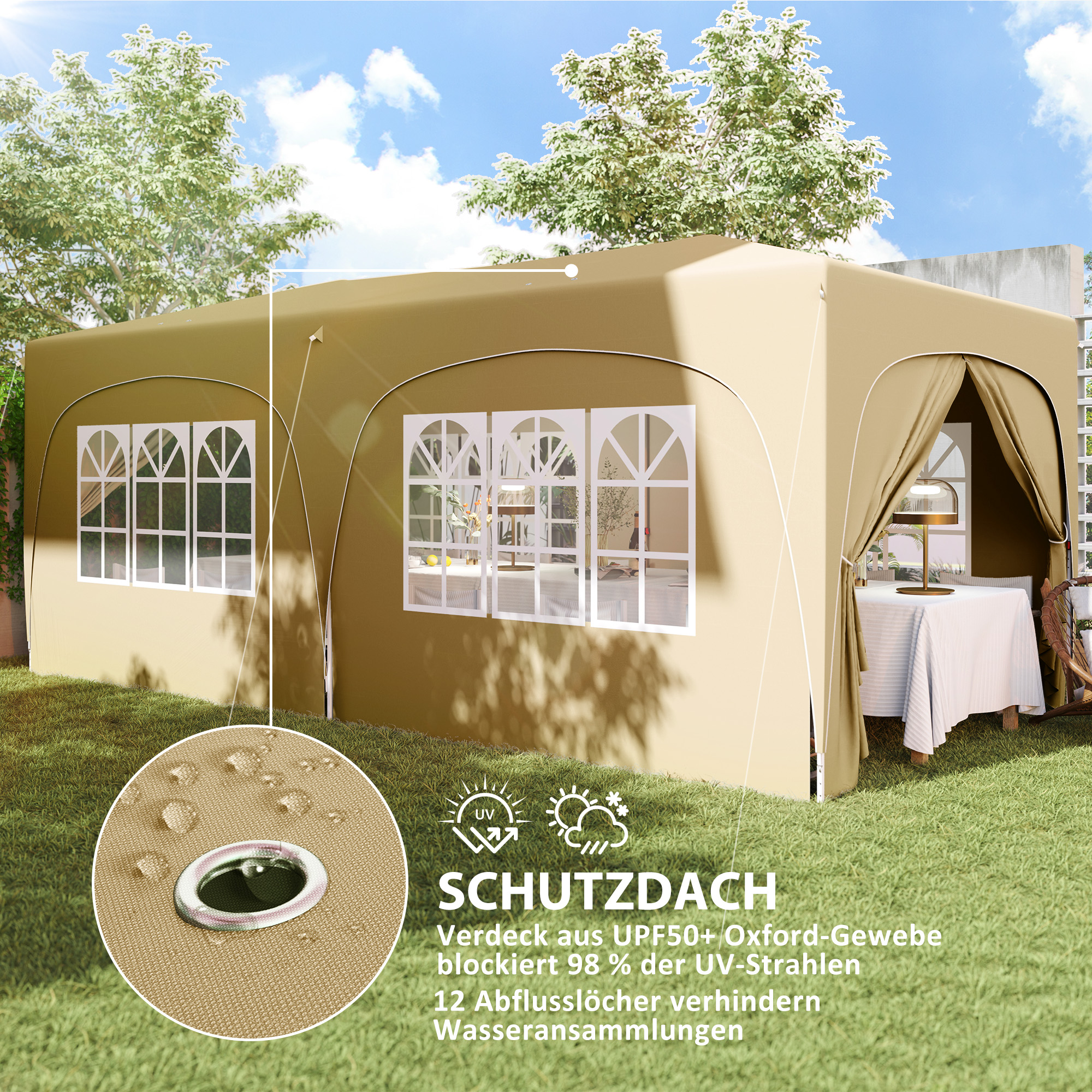 Outsunny 3 x 6 m Pop-up Paviljoen met Zijwanden, UPF50+ Hoogteverstelbaar Tuinpaviljoen met Draagtas en Zandzakken