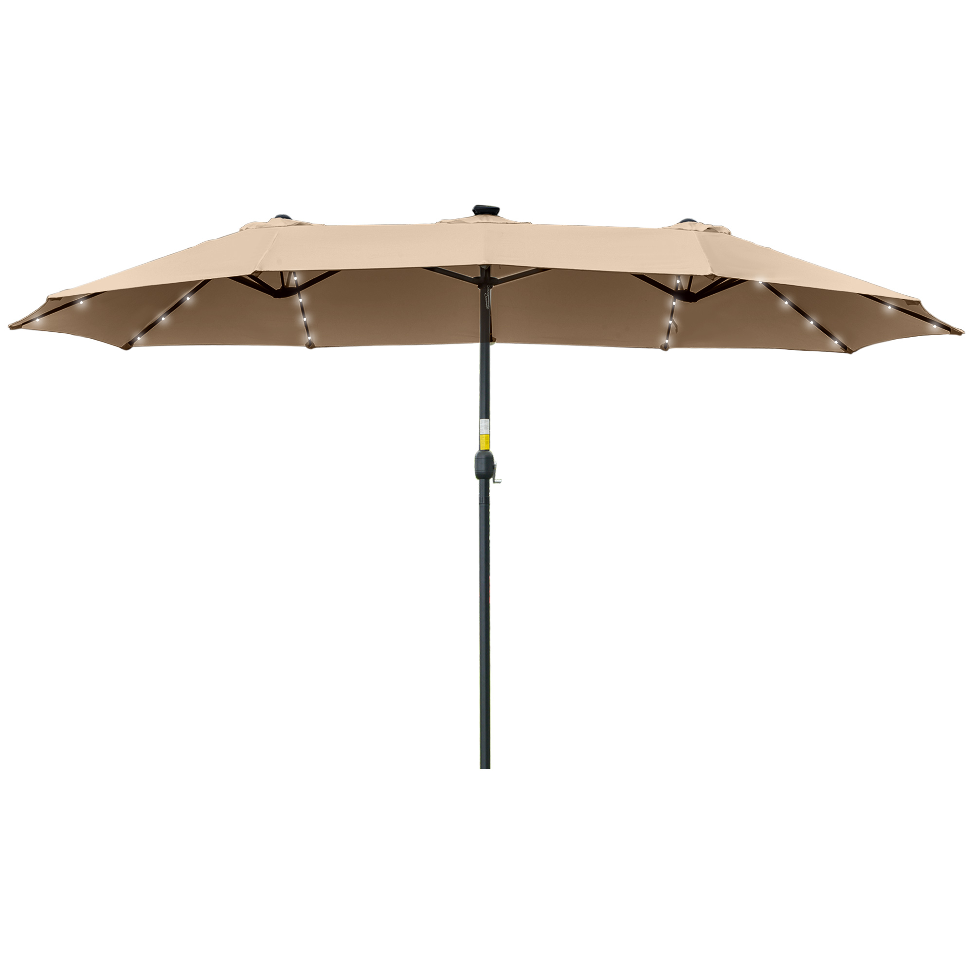 Outsunny Doppelschirm 4,5m mit 48 LED-Lichtern und Kurbel, Khaki