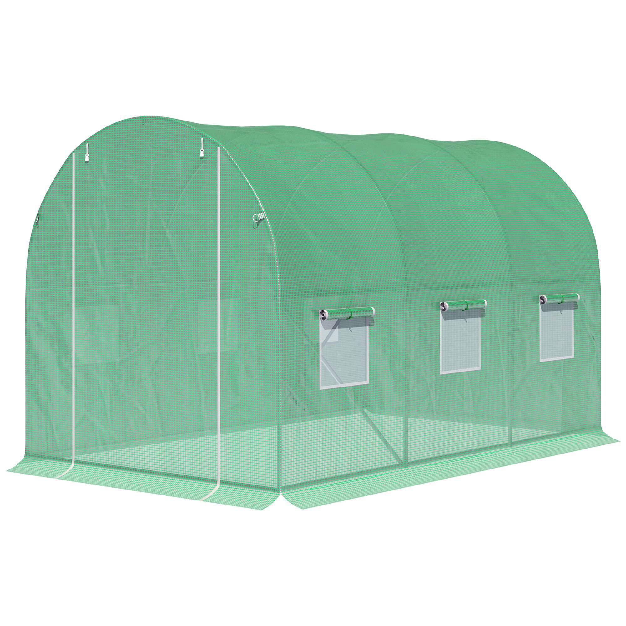 Outsunny Gewächshaus Tunnel Gartenfläche 6 m² 3L x 2B x 2H m Verstärkter Rohrrahmen Reißverschlusstür 6 aufrollbare Fenster Grün