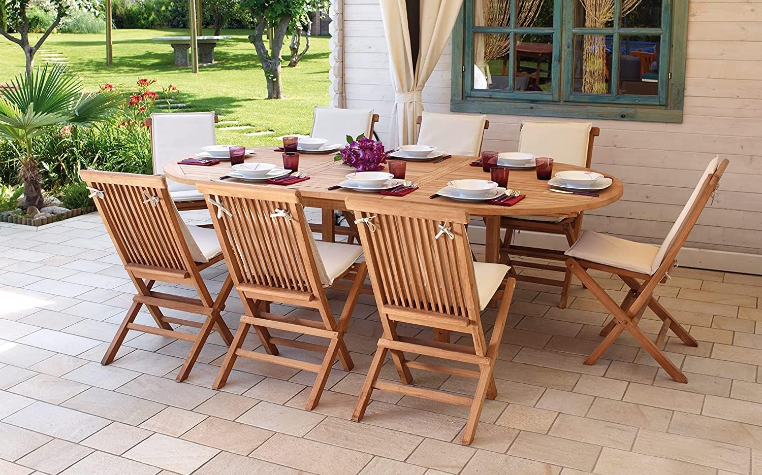 Gruppo Maruccia - Set Tavolo da Giardino 8 Posti in Legno Teak Allungabile con Sedie, Tavolo Pranzo Esterno per Terrazzo e Giardino