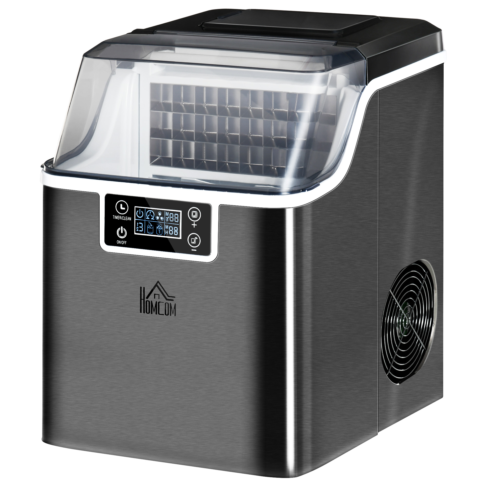 HOMCOM Eiswürfelmaschine Eiswürfelspender Ice-Maker 20kg/24h 2,3L Eiswürfelbereiter mit 3,2 L Wassertank, Schwarz
