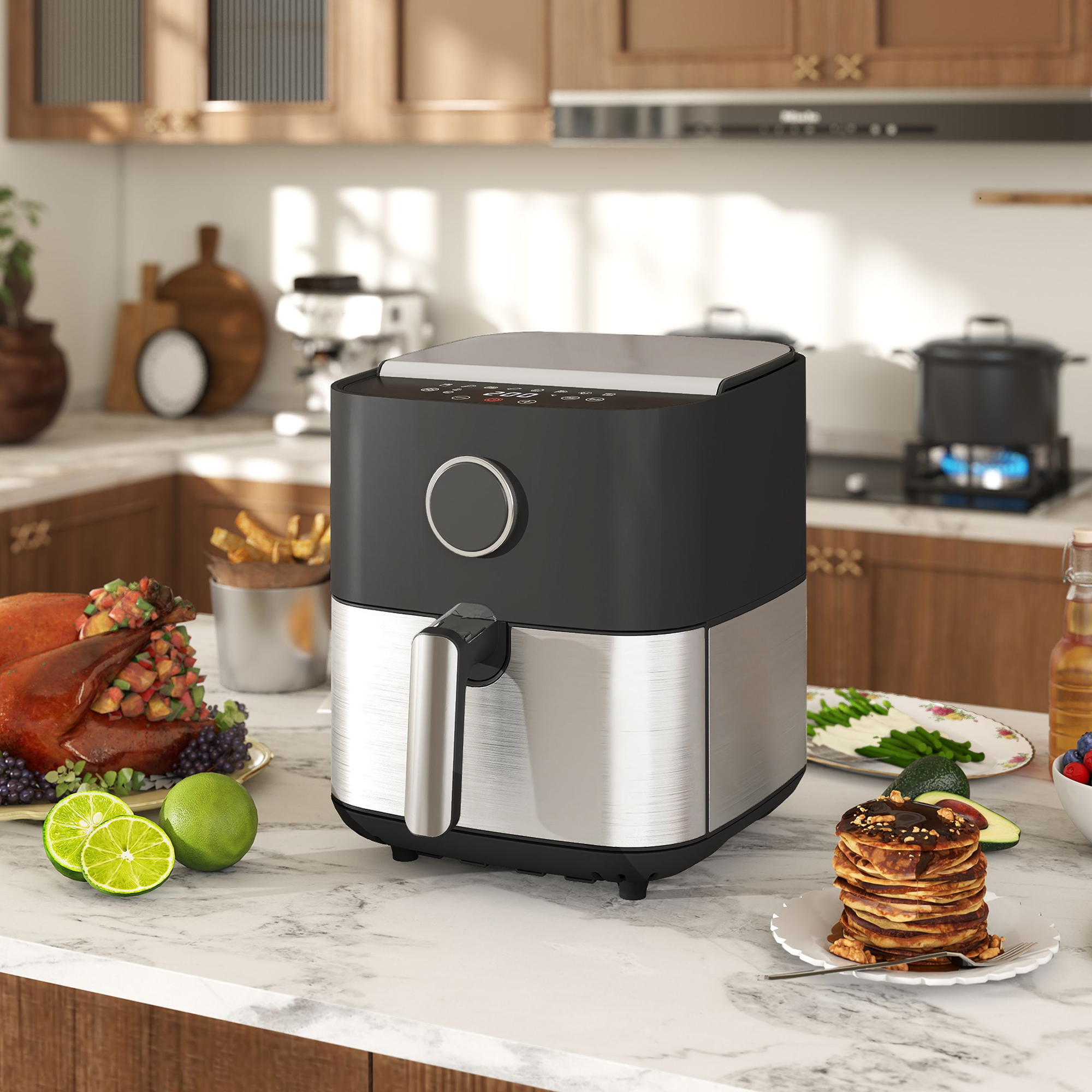 HOMCOM Heißluftfritteuse mit 8L, Air Fryer 1700W mit 8 Programmen und 360° Heißluftzirkulation, LED-Display, Schwarz