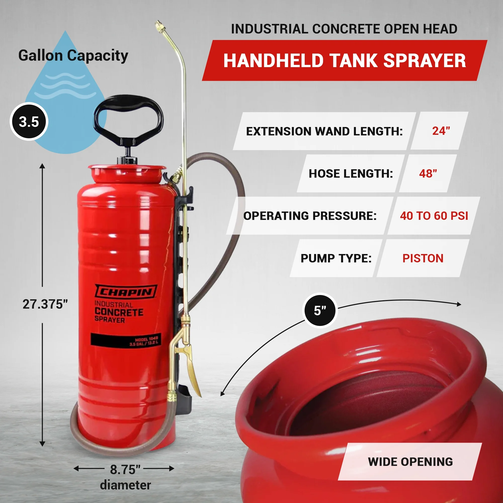 Chapin 1949 3.5 Gallon Tri-Poxy Industrial Concrete Open Head Tank Sprayer