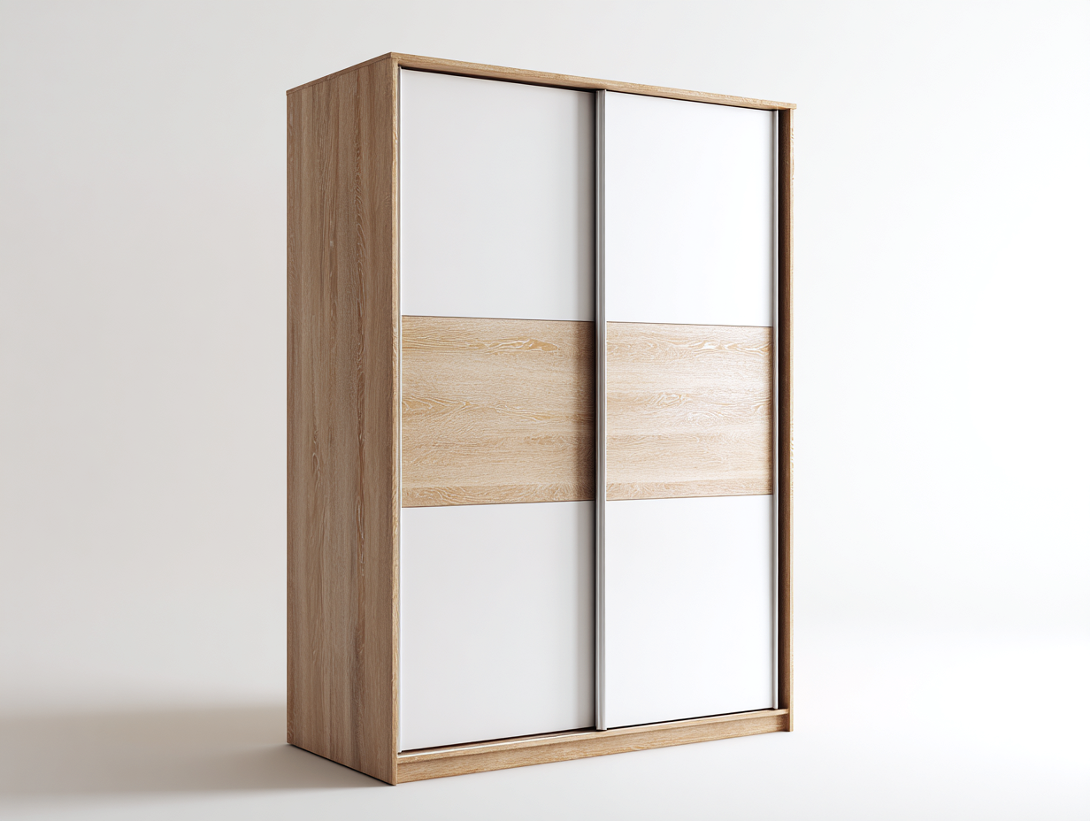 Kleiderschränke mit Schiebetüren-Eichenholz-Holzwerkstoff-182 x 64 x 206 cm-Natur-Weiß-Modernes Design