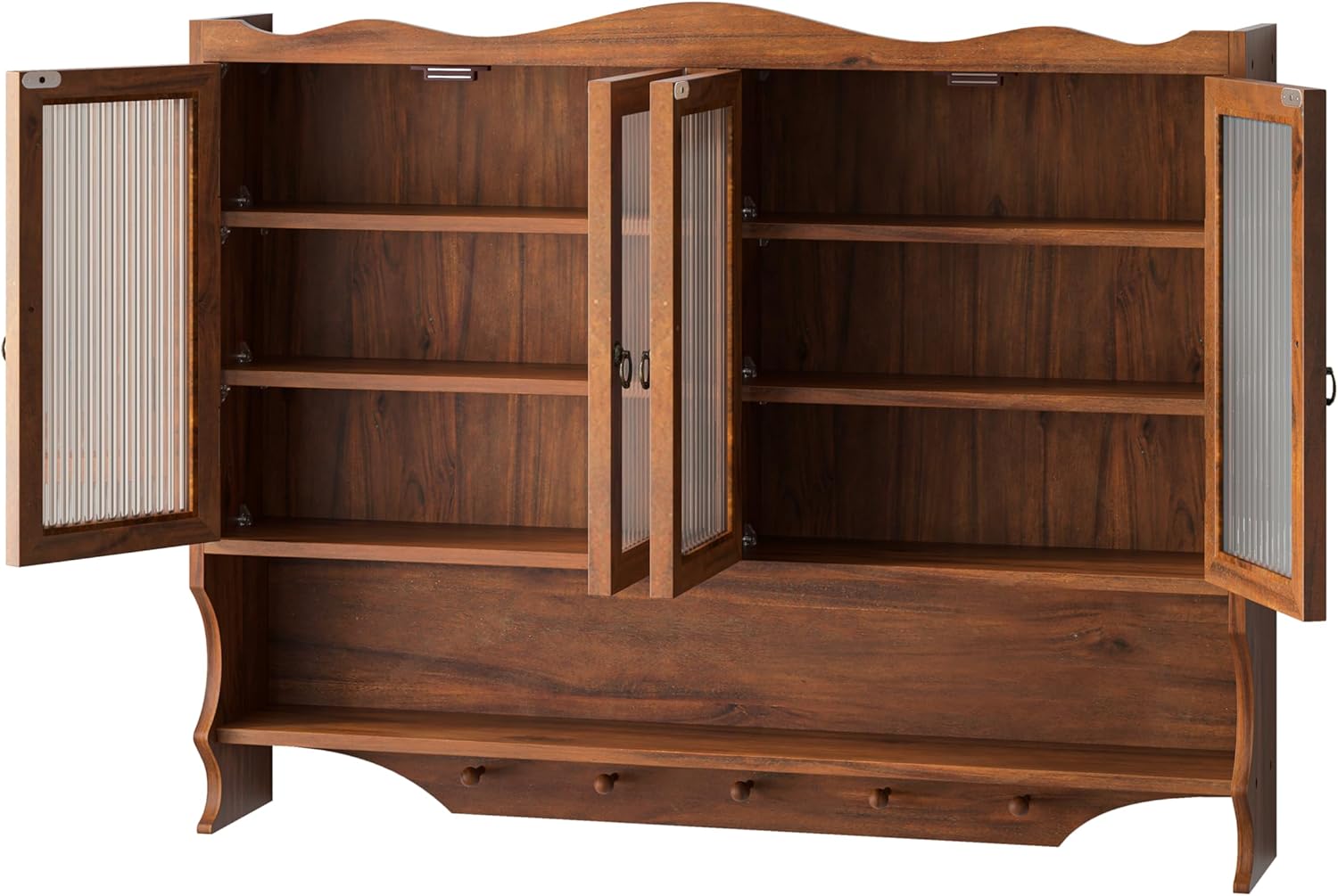 Vetrina sospesa da 100 cm, pensile da cucina, shabby chic, con 4 ante, due ripiani e listello aperto, adatto per bagni, cucine e sala da pranzo (marrone)