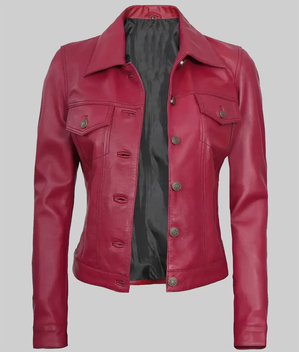 Loraine Pink Leather Trucker Jacket